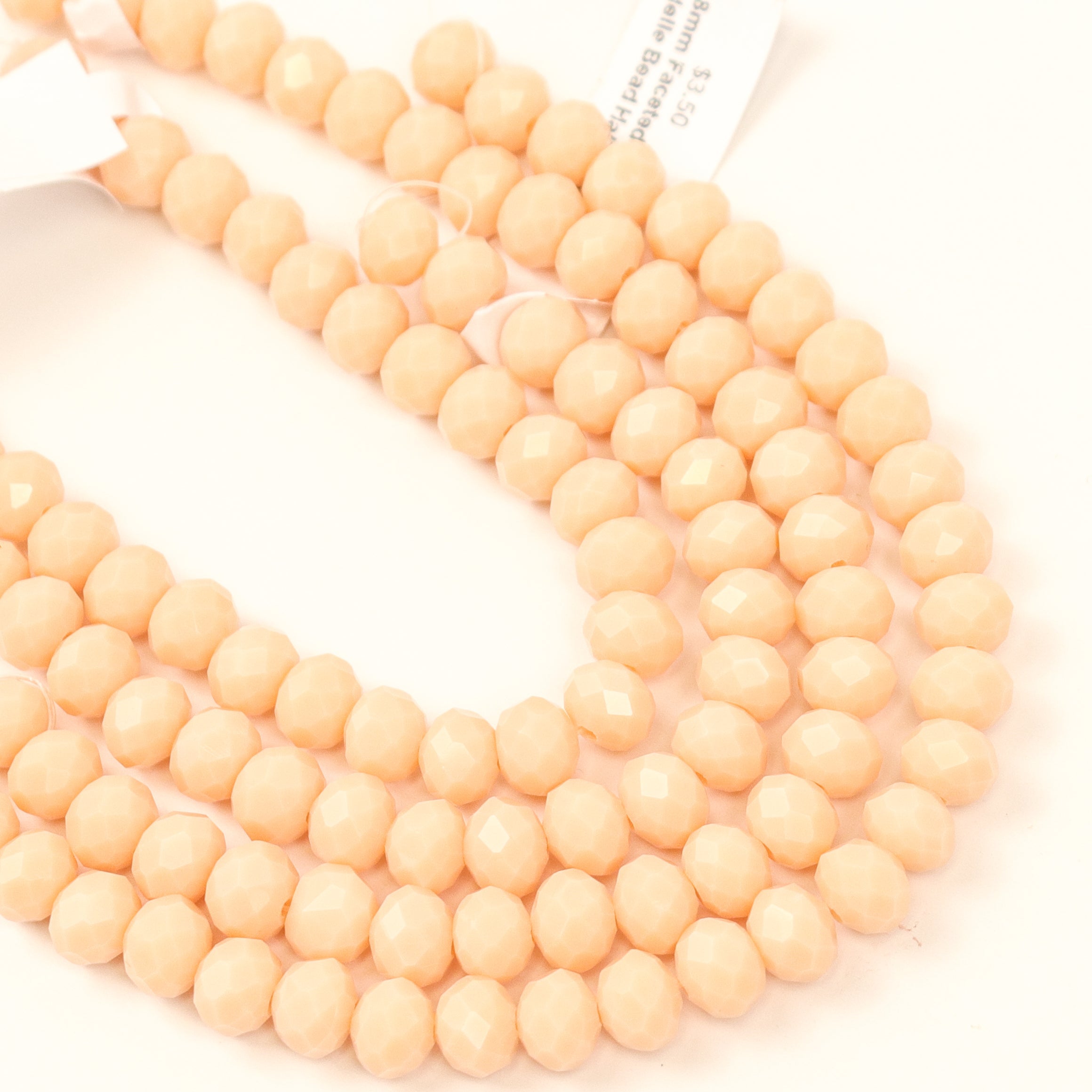 8mm Peach Faceted Crystal Rondelle Bead Half Strand $3.50
