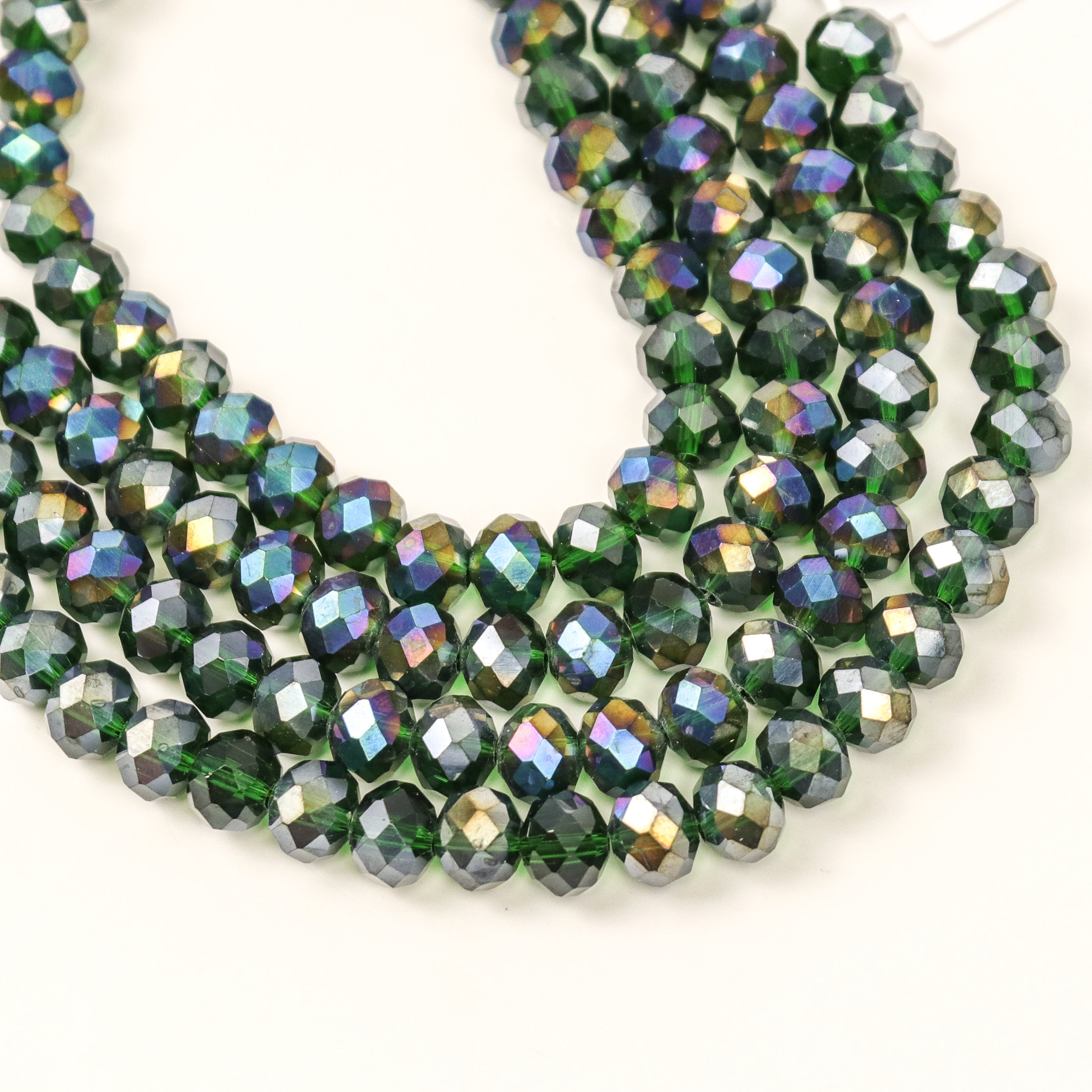 8mm Forest Green Faceted Crystal Rondelle Bead Half Strand $3.50