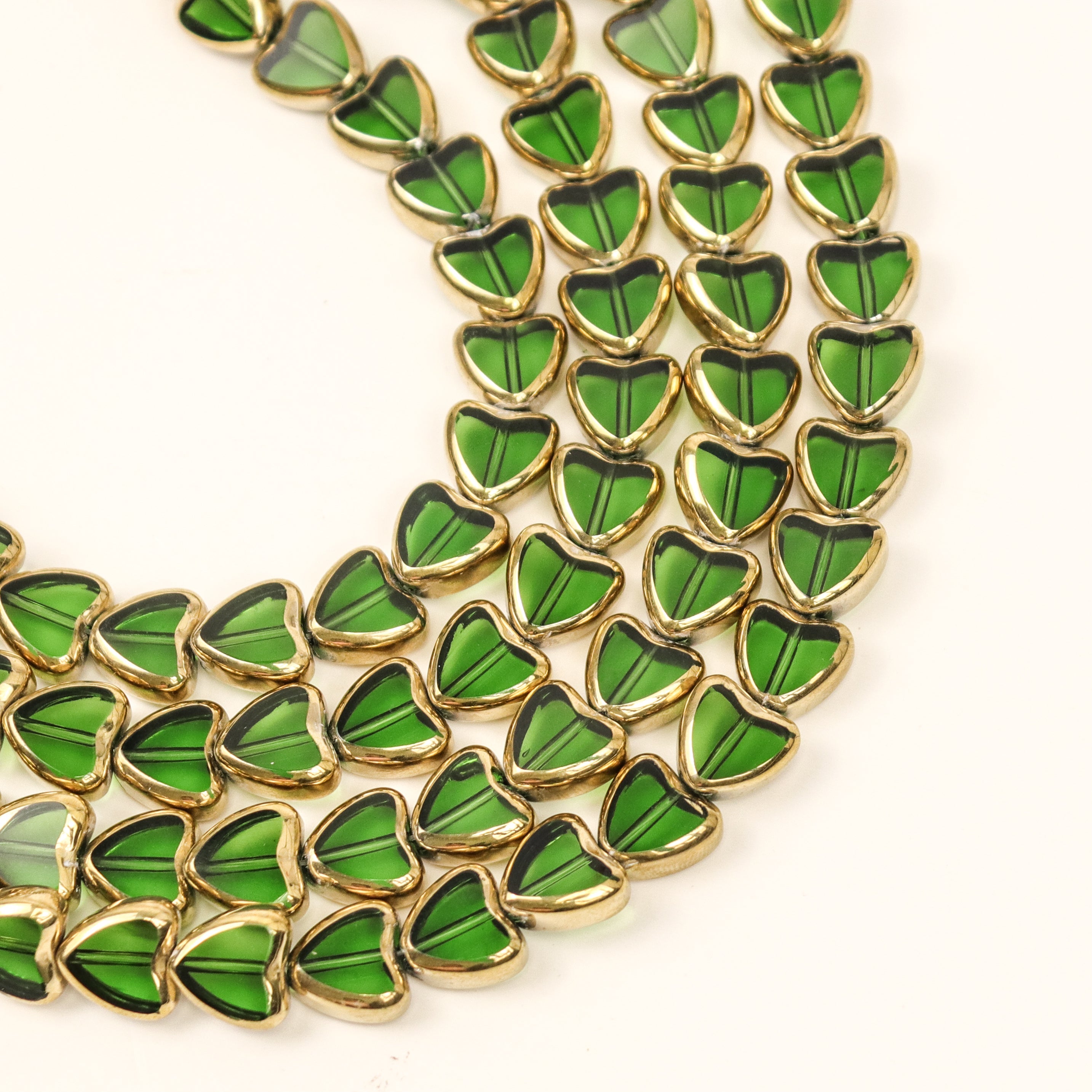10mm Green Gold-Dipped Heart Crystal Bead Half Strand $4.00