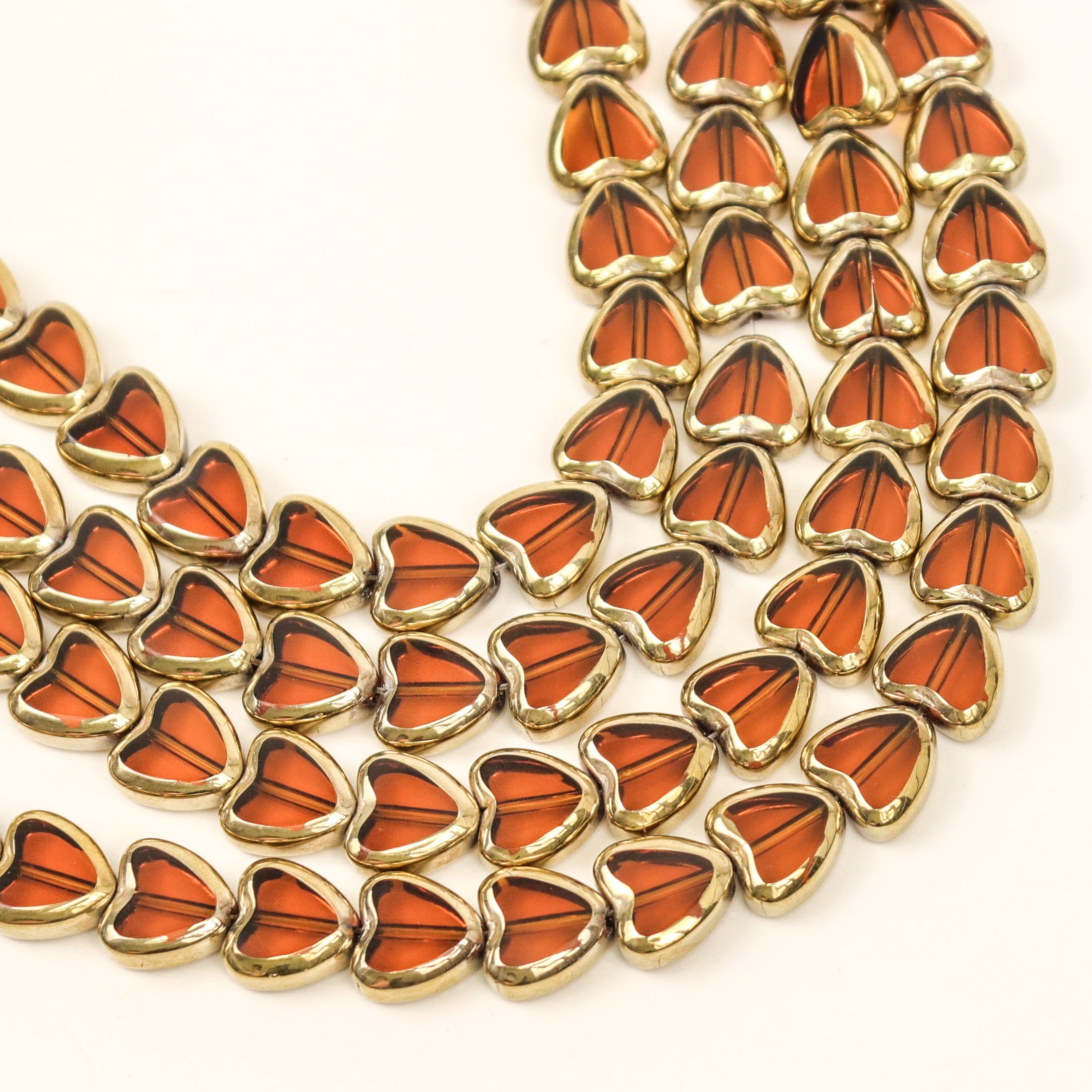10mm Mandarin Orange Gold-Dipped Heart Crystal Bead Half Strand $4.00