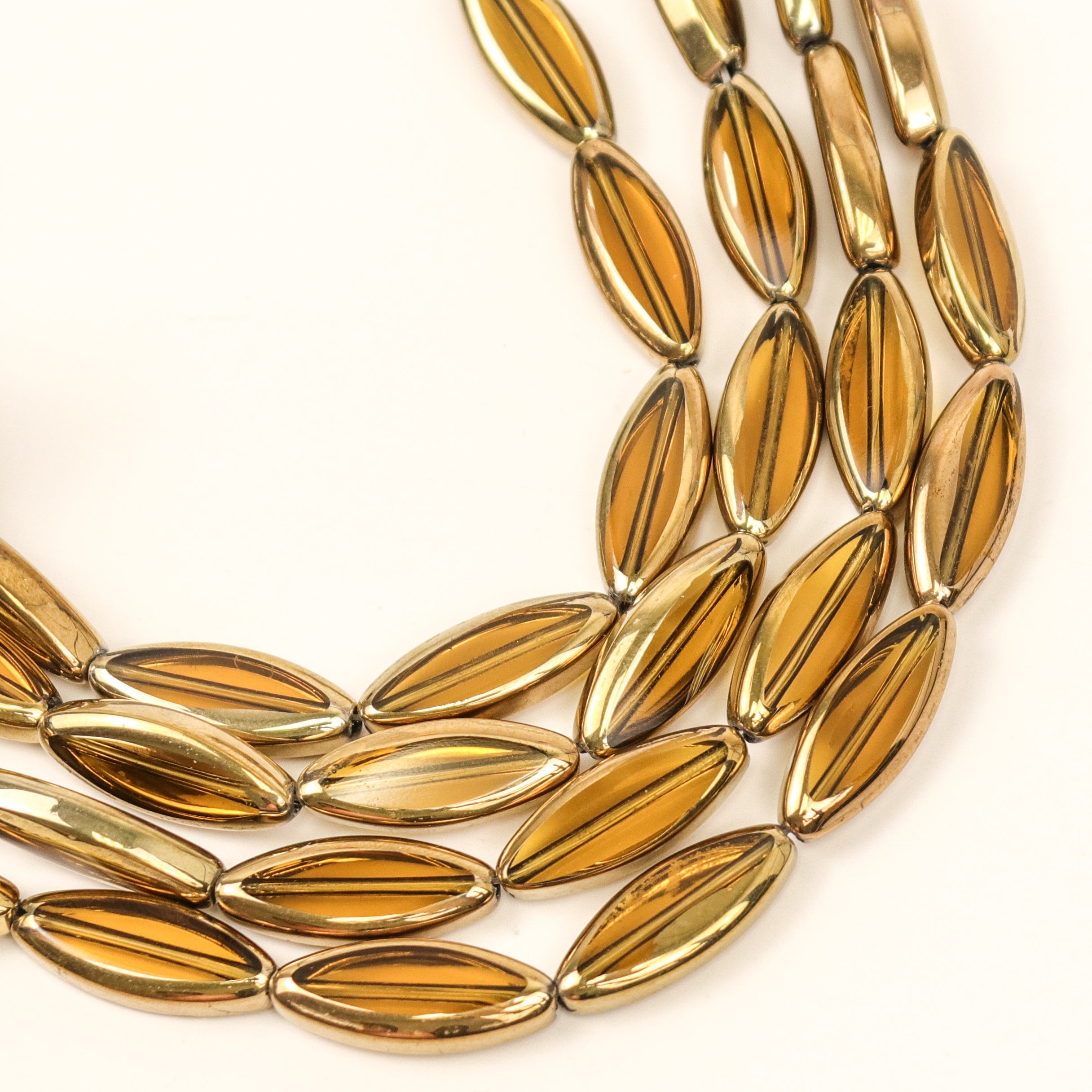20x8mm Amber Yellow Gold-Dipped Horse Eye Crystal Bead Half Strand $4.00