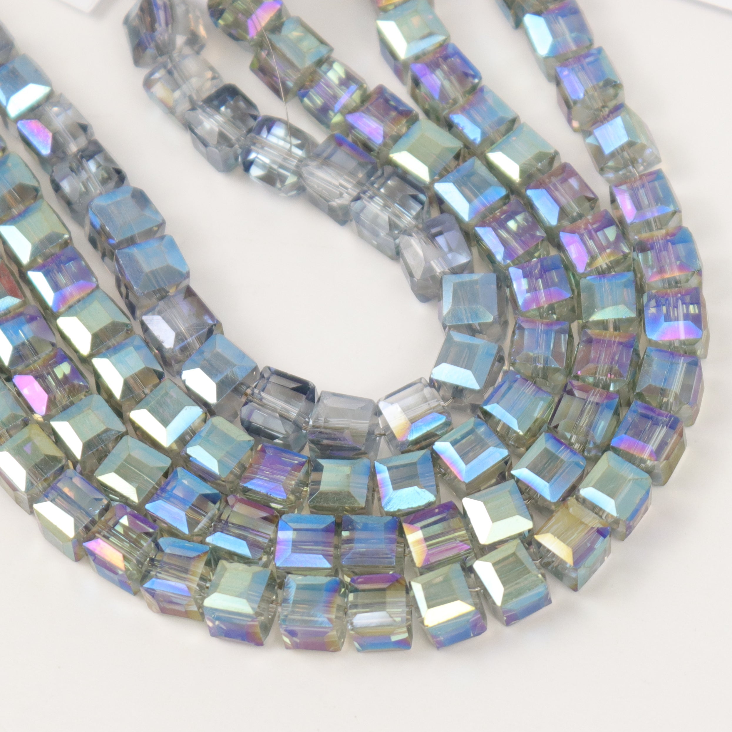 6mm Grey/Blue Faceted Crystal Cube Bead Half Strand $4.00