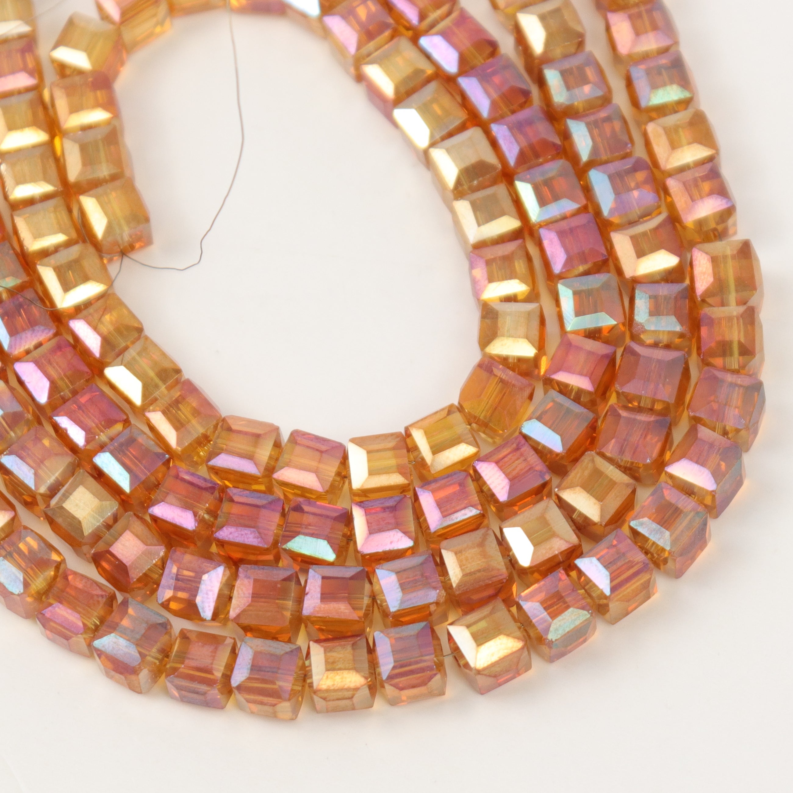 6mm Orange Faceted Crystal Cube Bead Half Strand $4.00