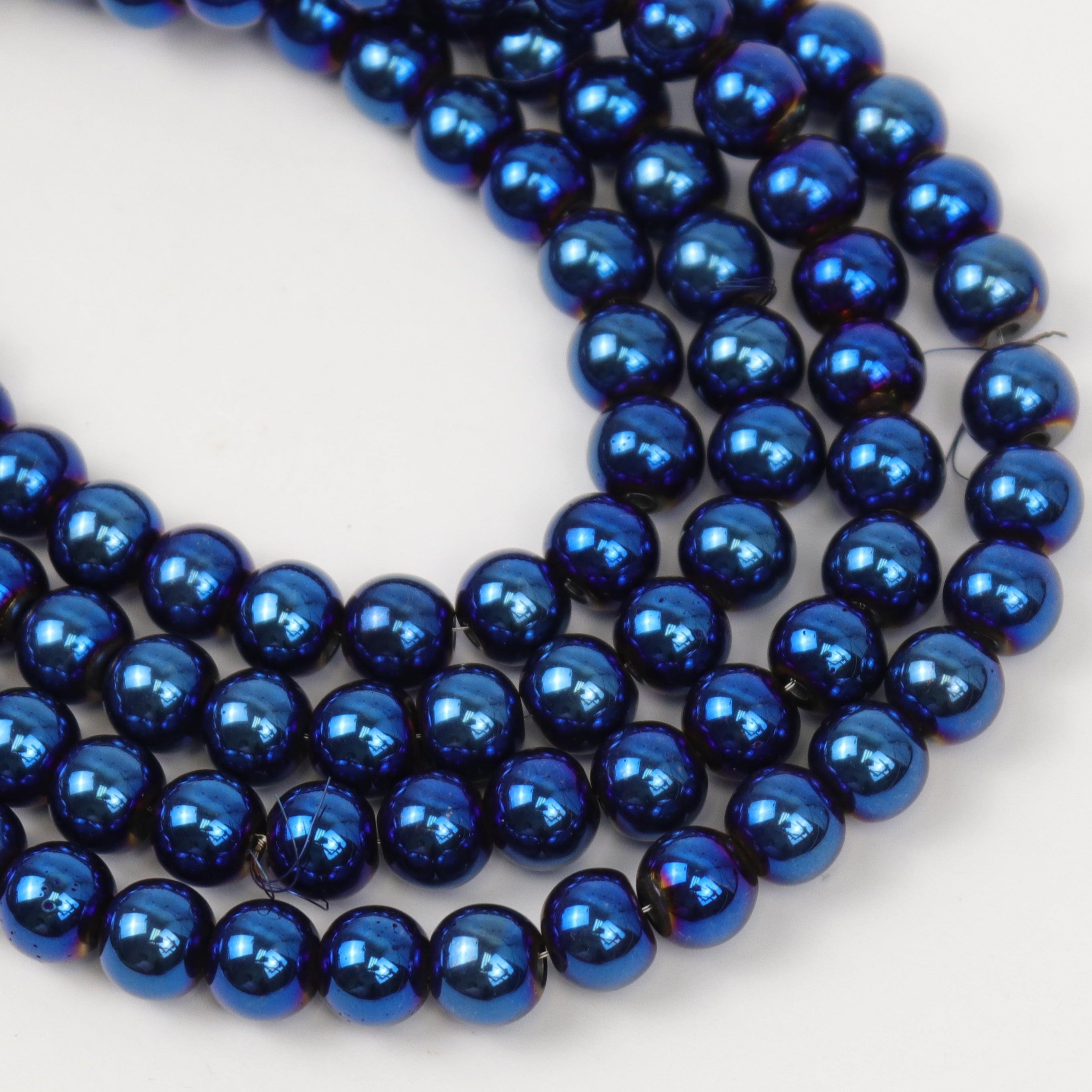 8mm Blue-Plated Hematite Bead Strand $4.50
