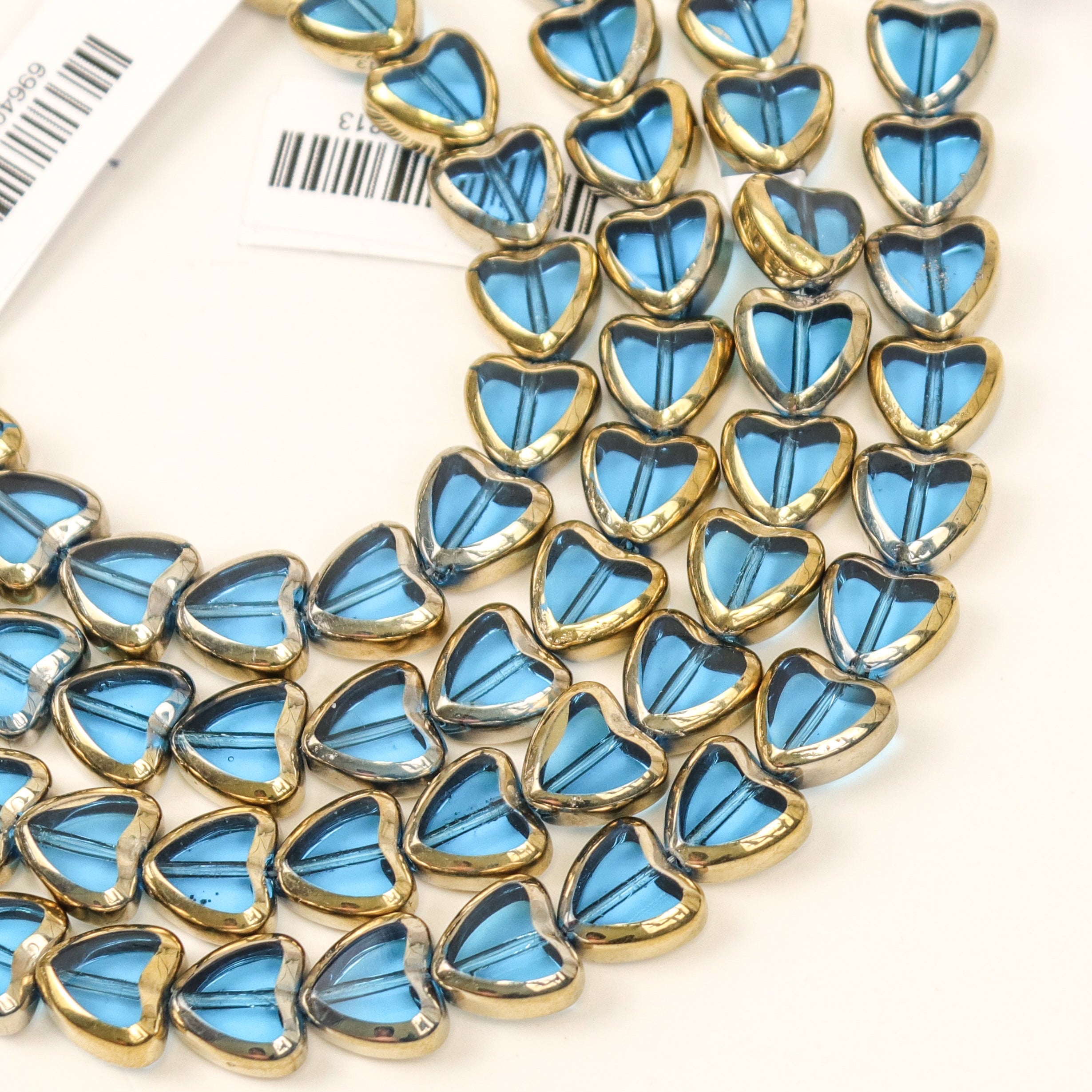 10mm Blue Gold-Dipped Heart Crystal Bead Half Strand $4.00