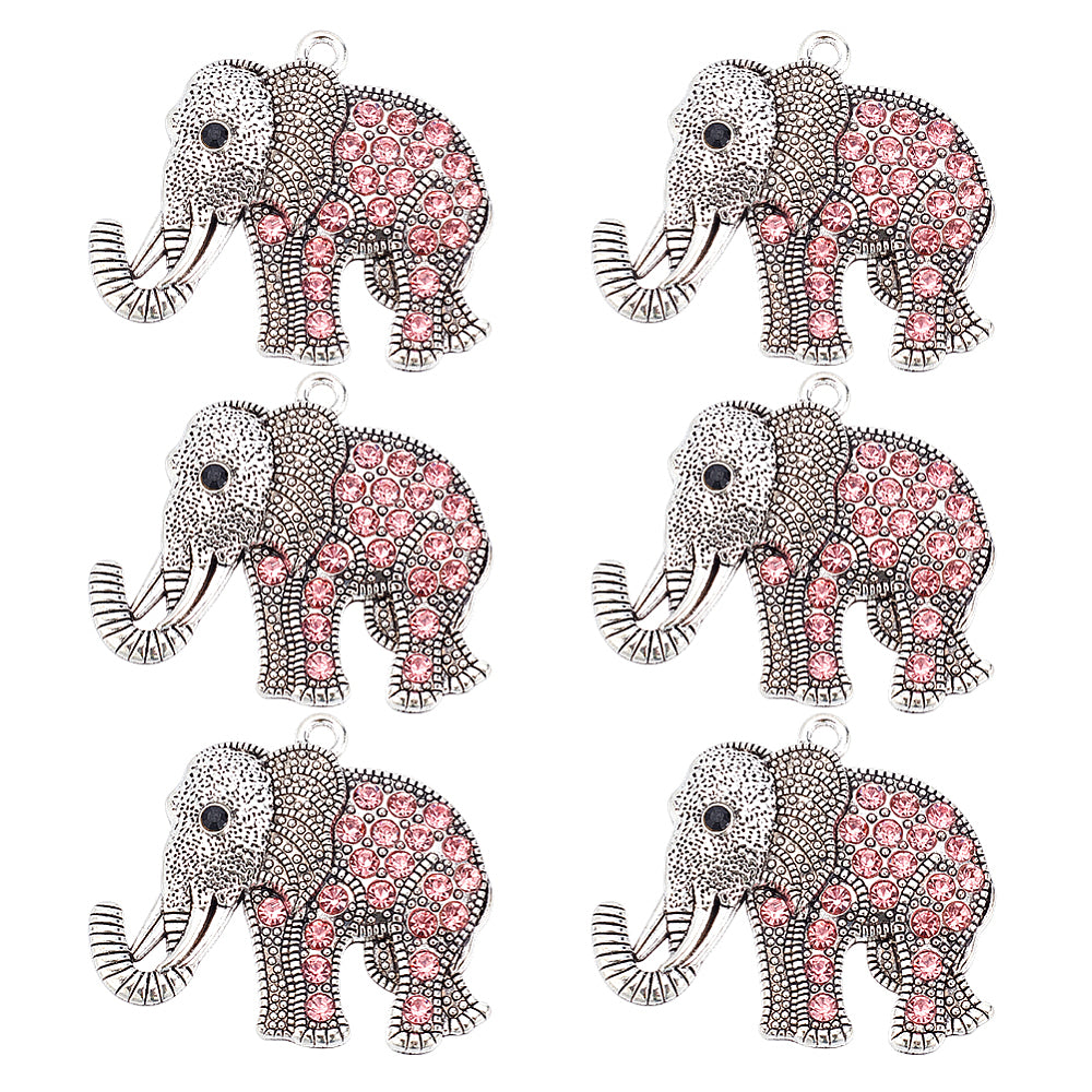 43mm Pink and Silver Rhinestone Elephant Pendant C5