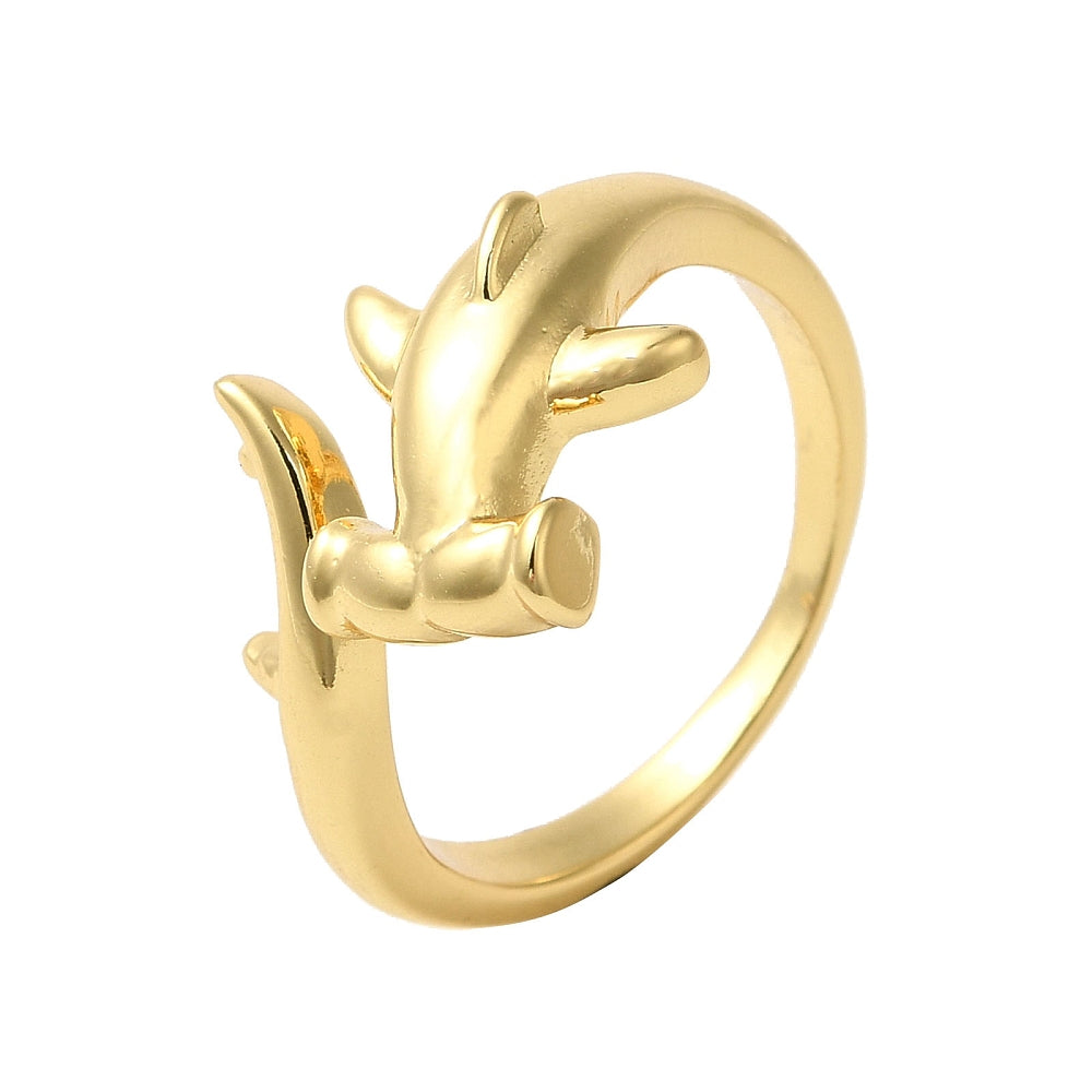 Gold Hammerhead Shark Open Cuff Ring Size 9 (Adjustable) M12