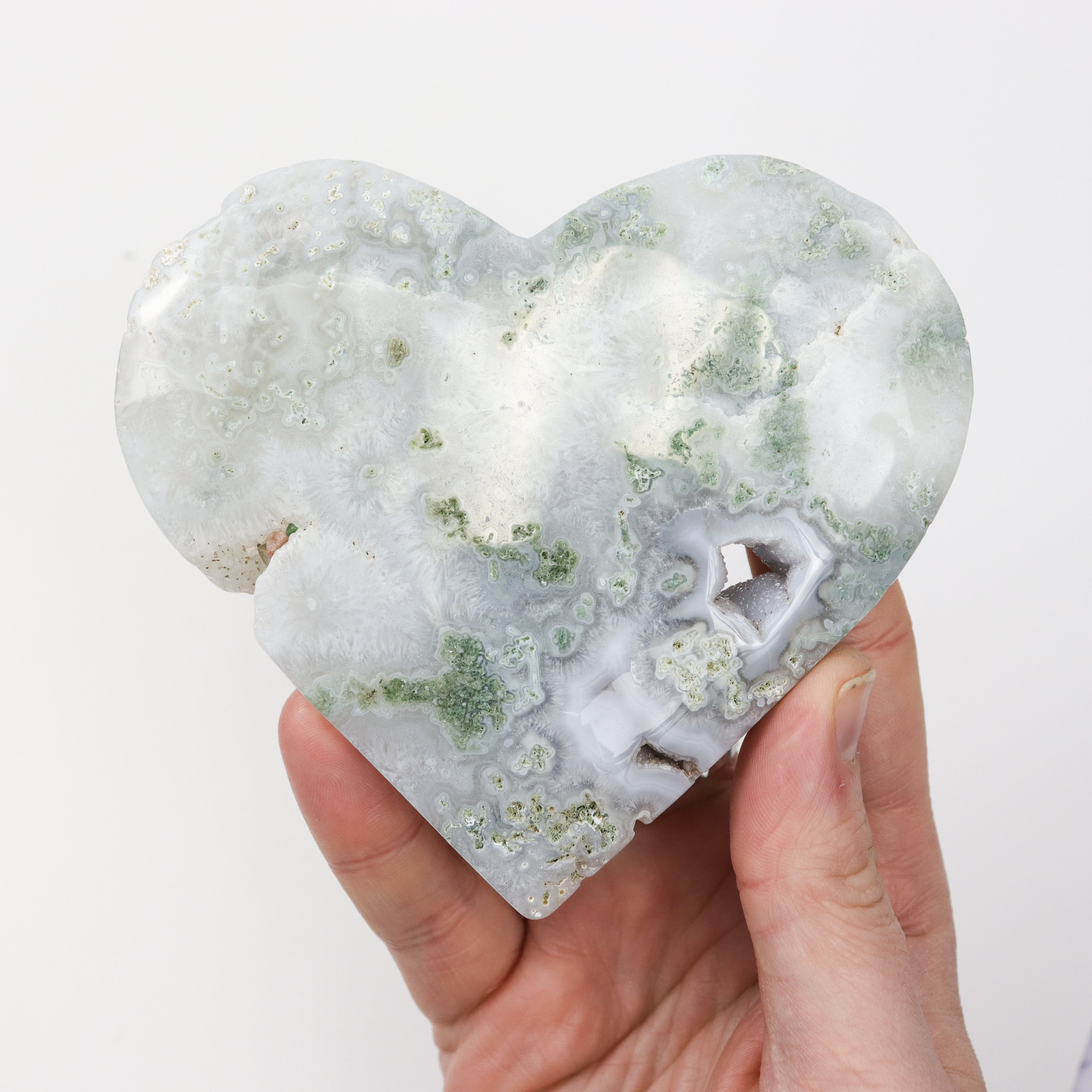 4.5 Inch Moss Agate Heart on Stand M41