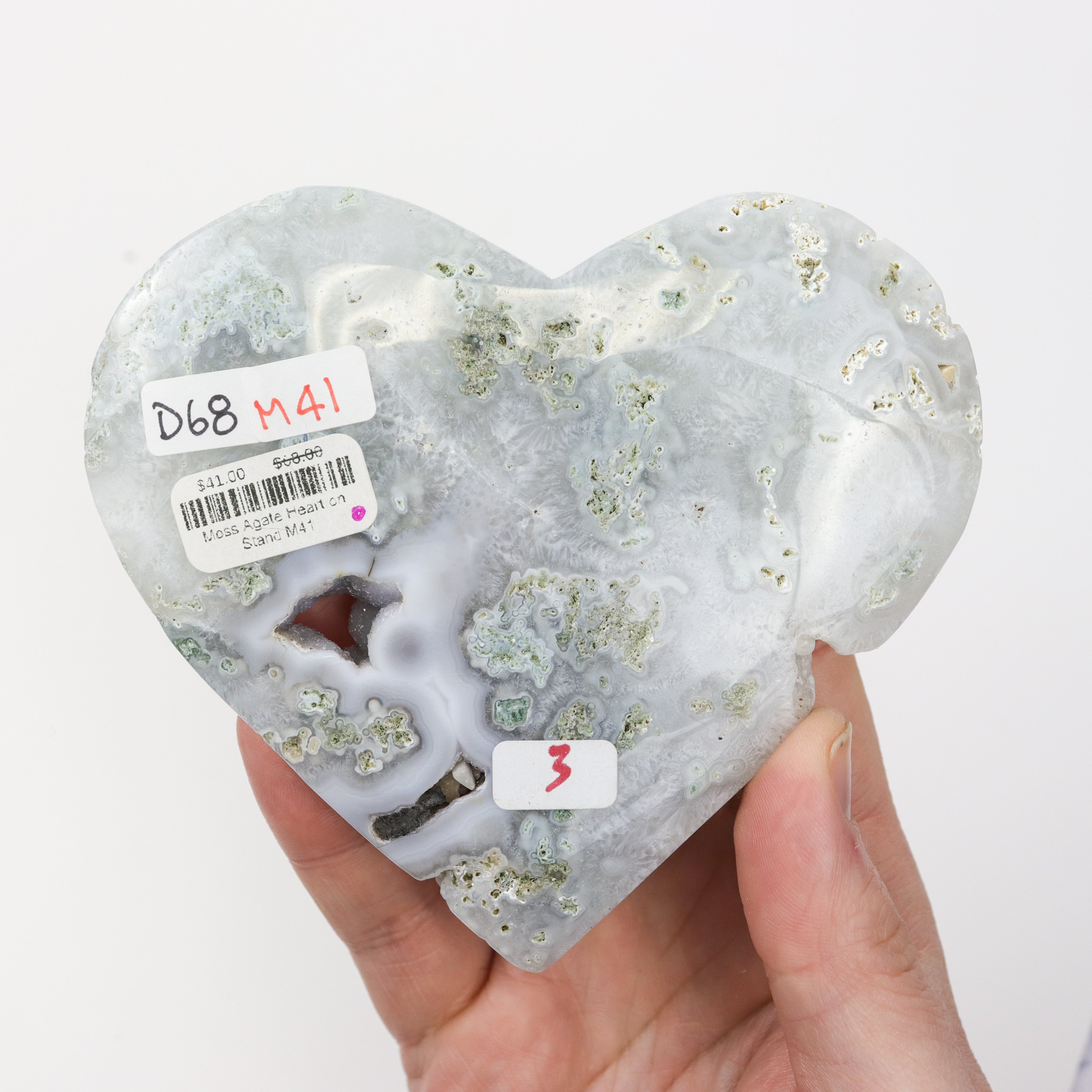 4.5 Inch Moss Agate Heart on Stand M41