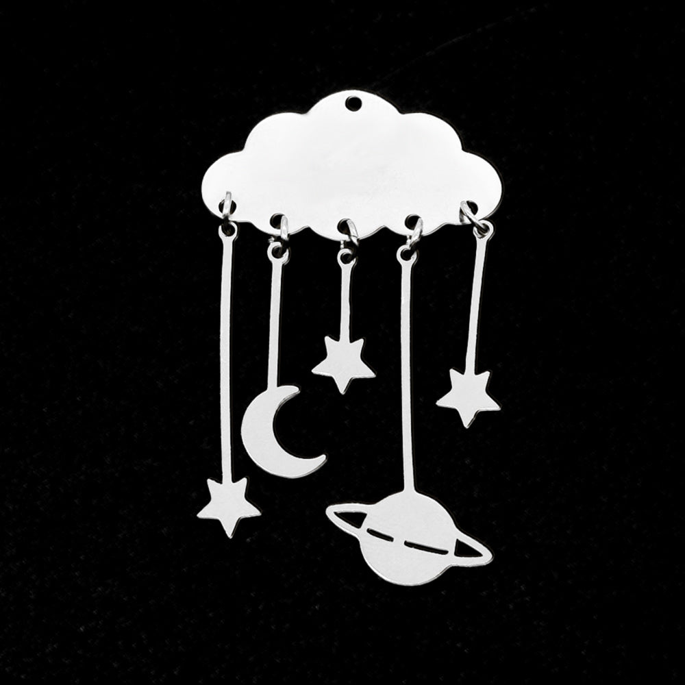 49mm Stainless Steel Cloud with Moon, Stars, and Planet Pendant B8