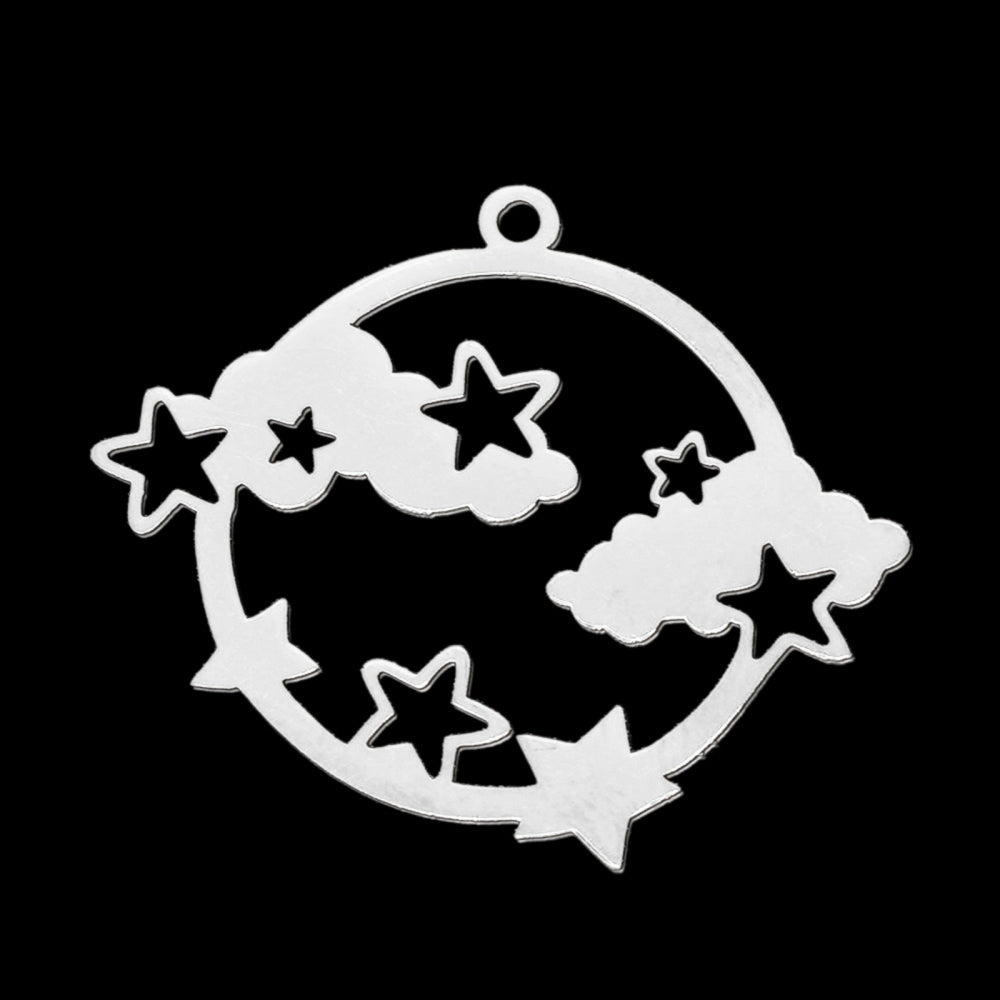 27mm Stainless Steel Round Clouds and Stars Charm P2