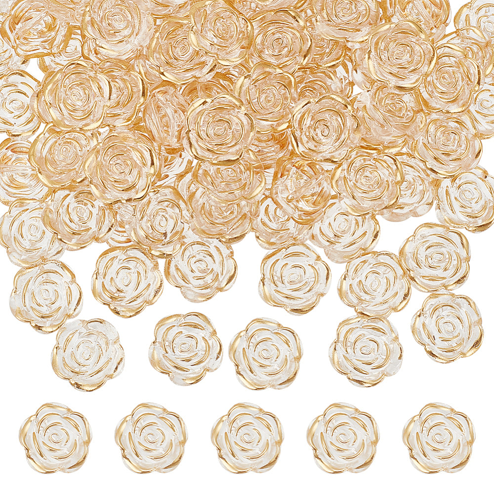 19mm Clear with Gold Edging Acrylic Rose Bead Pack (10 Beads) F2
