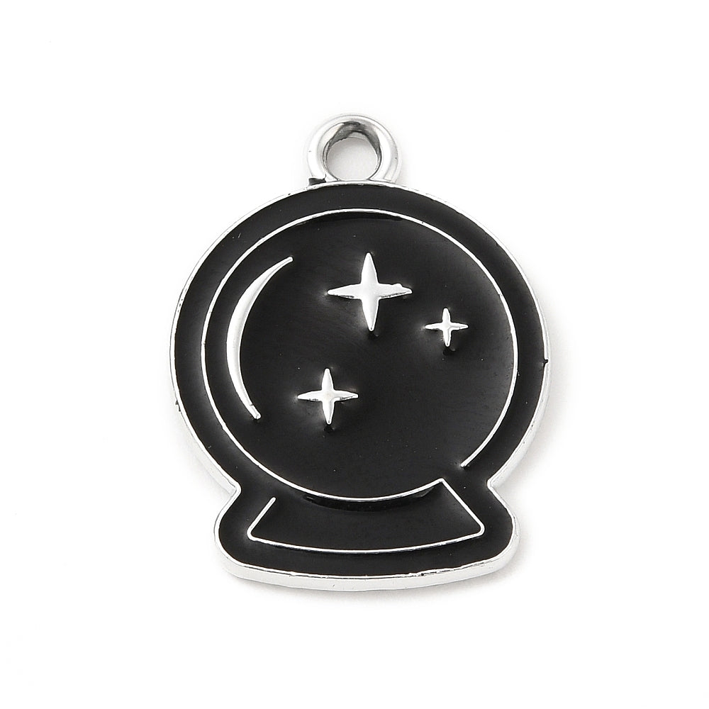 22mm Black Simple Crystal Ball with Stars Charm T2