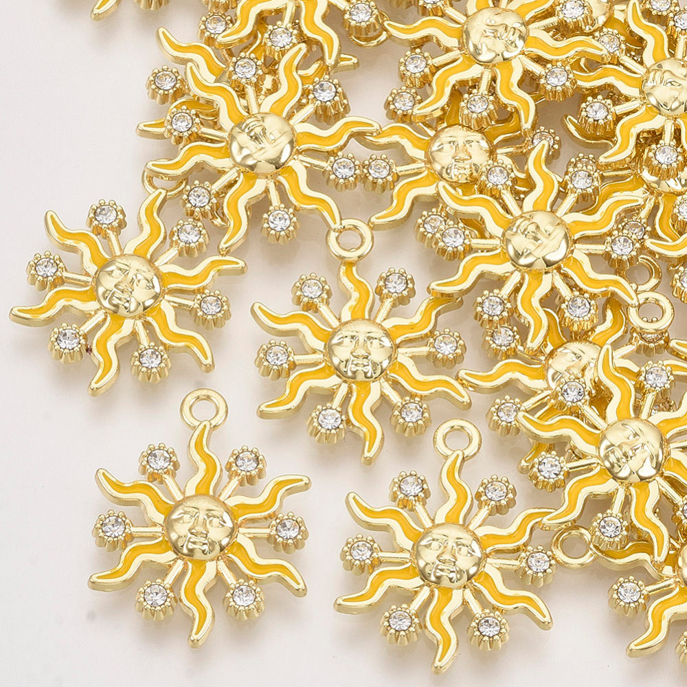 24mm Gold and Yellow Wavy Sun with Rhinestones Charm A3