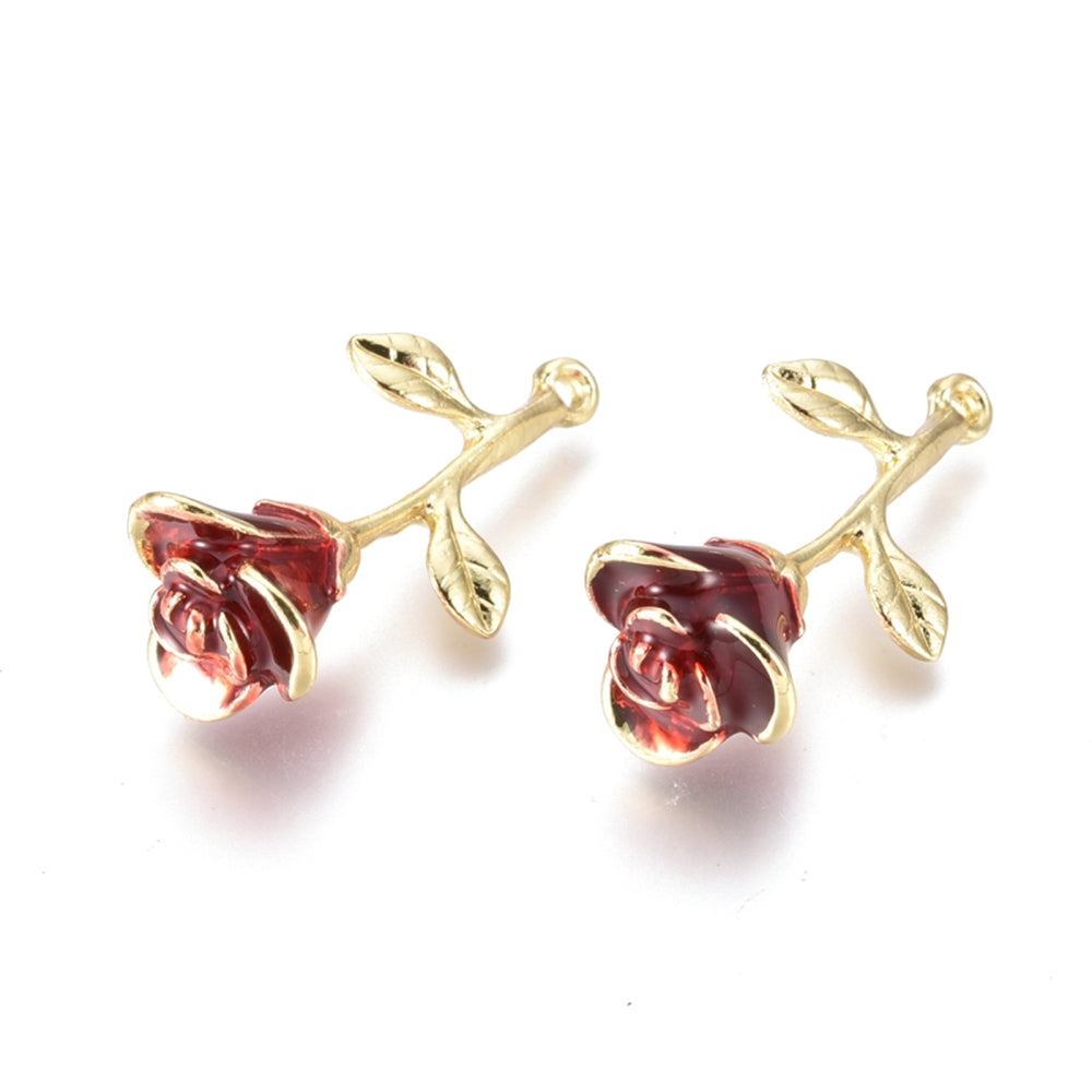 27mm Gold and Red Hanging Rose Charm Z2