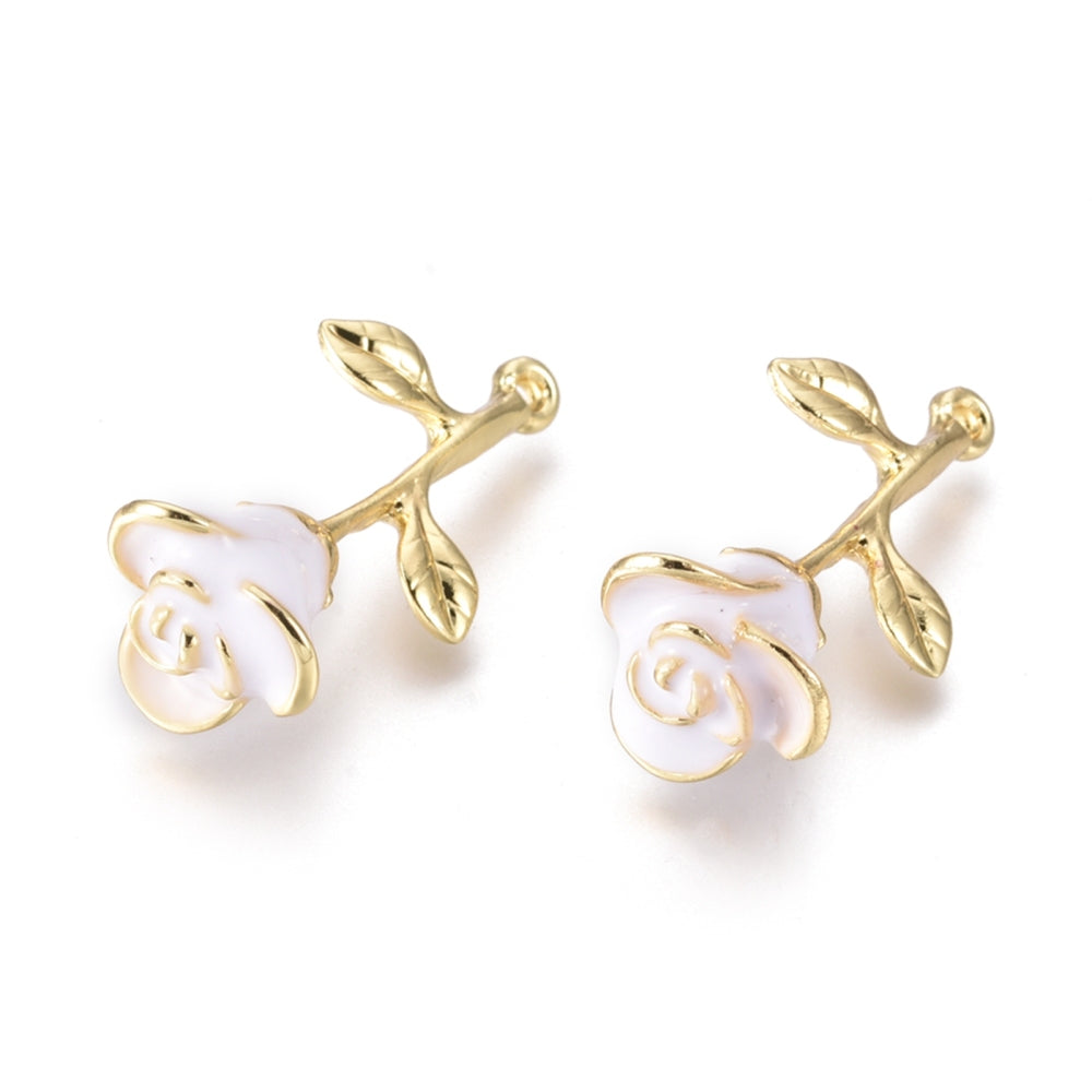 27mm Gold and White Hanging Rose Charm Y2