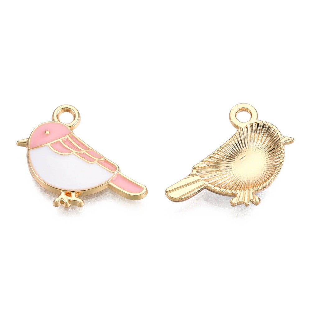 16mm Pink and White Sparrow Bird Charm E2