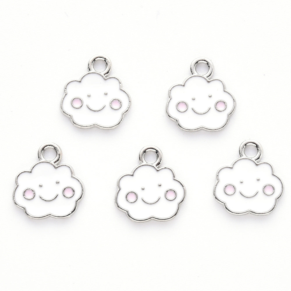 13mm White Smiley Face Cloud Charm B15