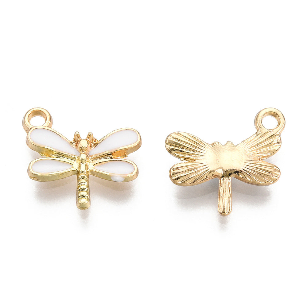15mm Gold and White Simple Dragonfly Charm V2