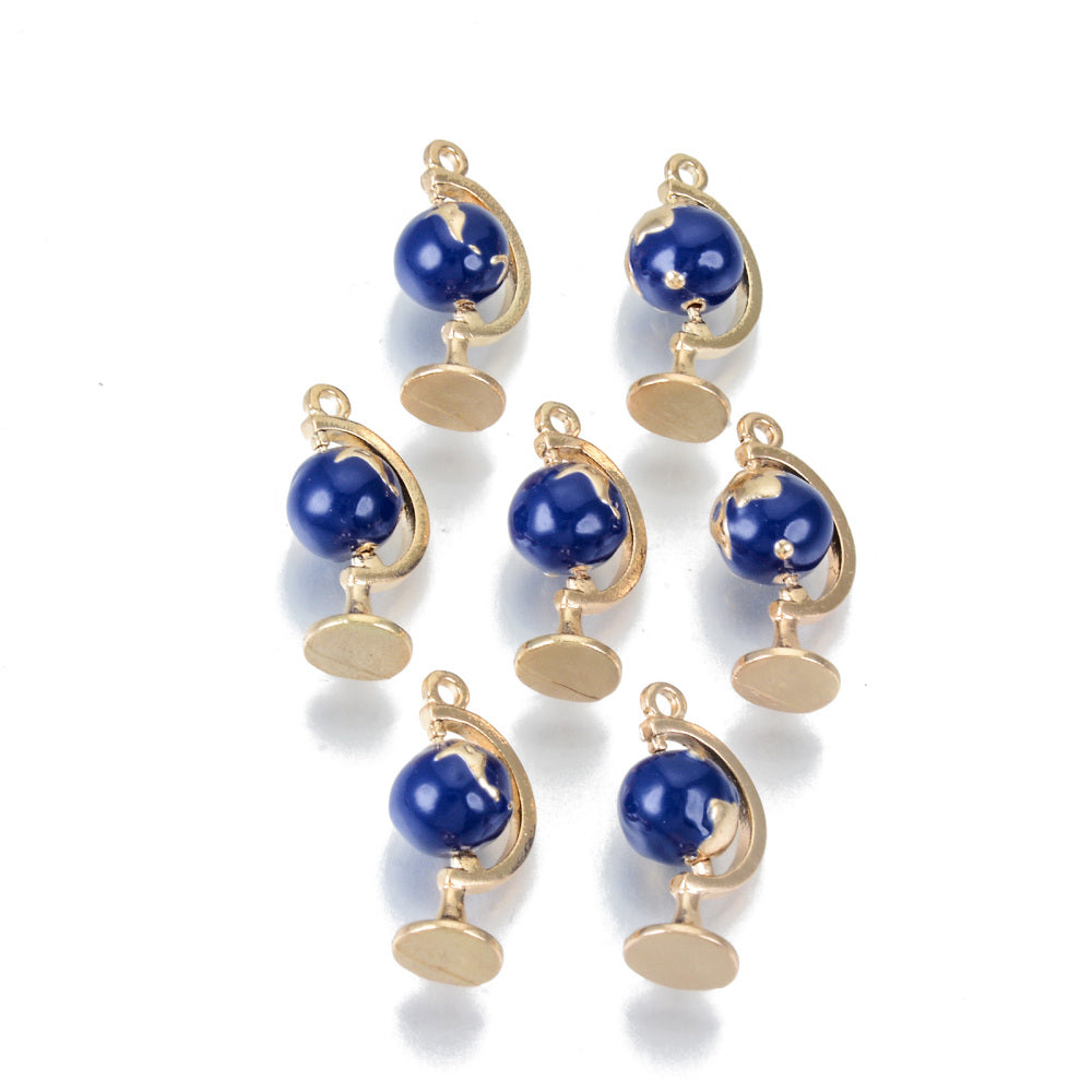 22mm Gold and Blue Rotatable Globe Charm R2