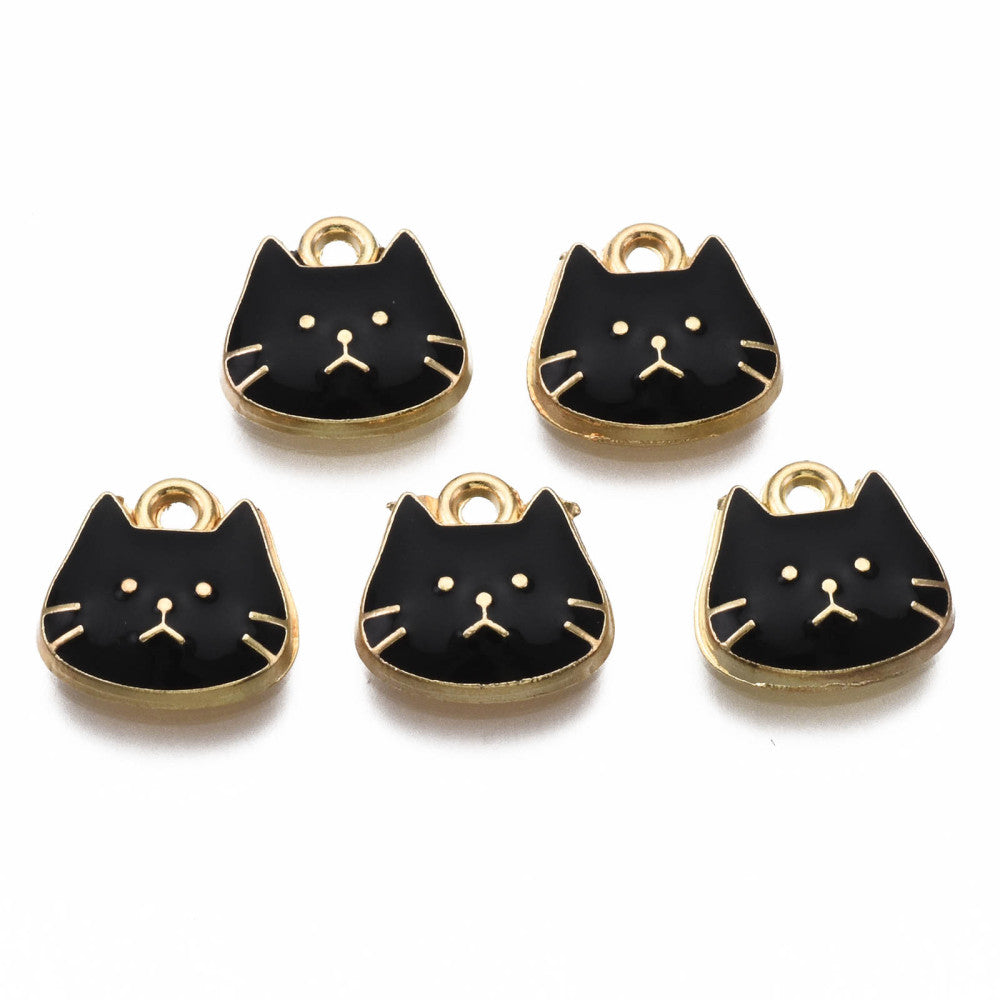 12mm Black Serious Cat Face Charm Pack (2 Charms) B2