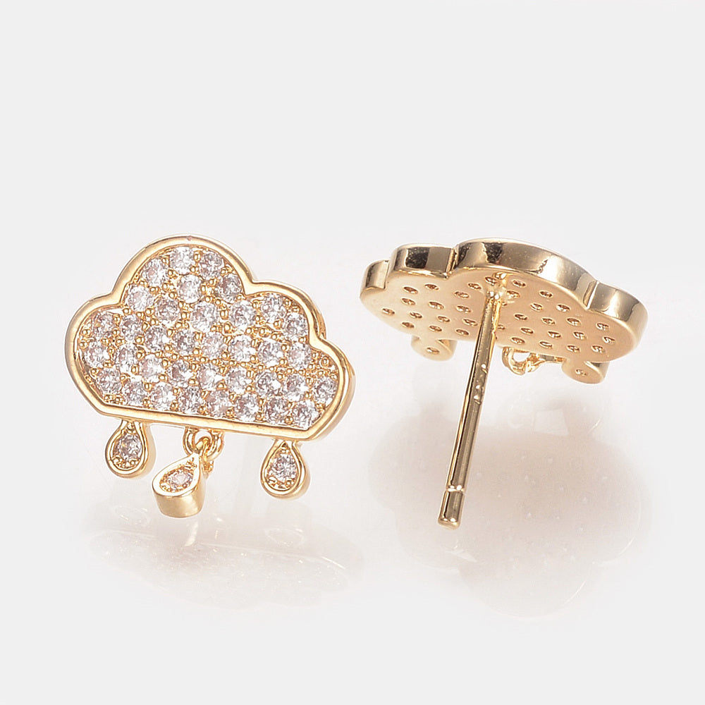 13mm Gold Cubic Zirconia Raincloud Stud Earrings H12