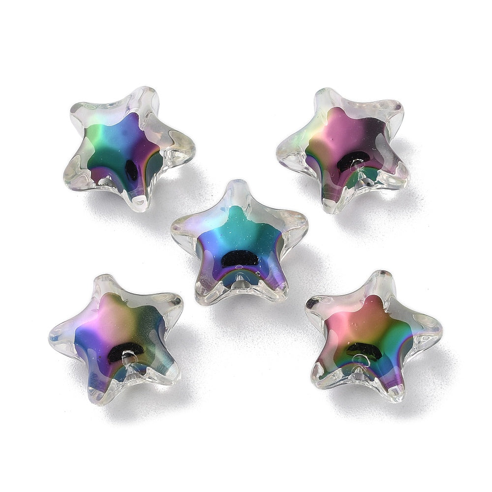 20mm Faceted Rainbow Iridescent Acrylic Star Bead Pack (6 Beads) G25