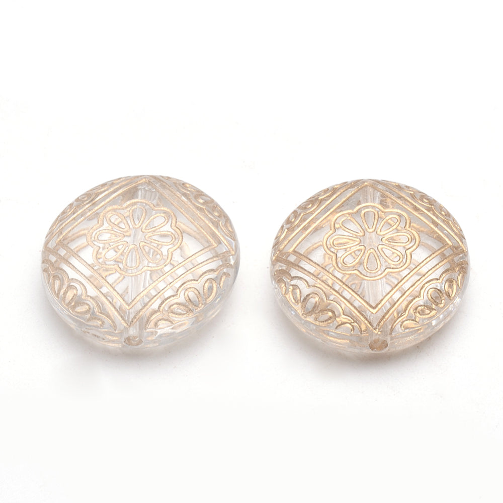 22mm Clear with Gold Floral Design Acrylic Focal Bead Pack (8 Beads) L25