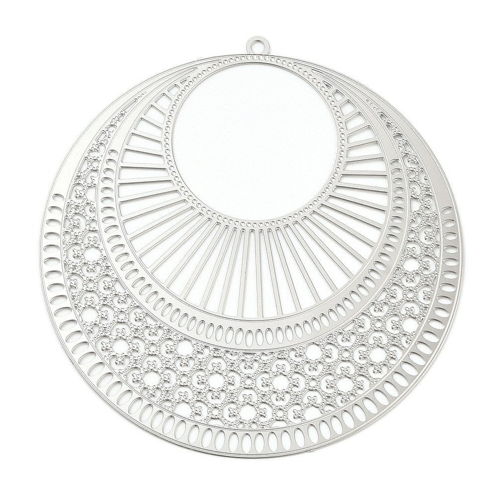 49mm Stainless Steel Round Filigree Sunburst Pendant H3