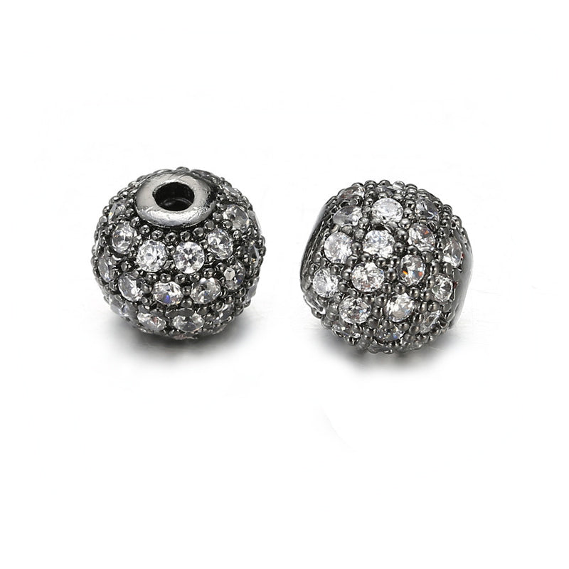 8mm Gunmetal Cubic Zirconia Pavé Round Bead E4
