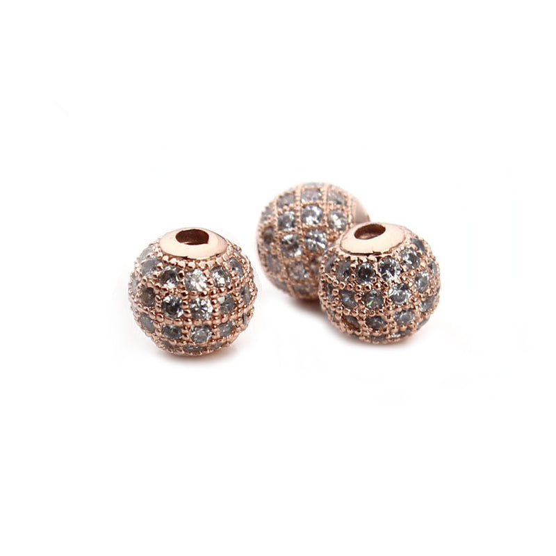 8mm Rose Gold Cubic Zirconia Pavé Round Bead D4