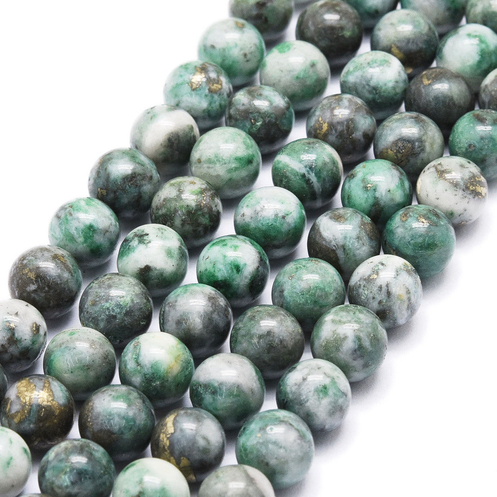 8mm Dioptase in Quartz Bead Half Strand D14