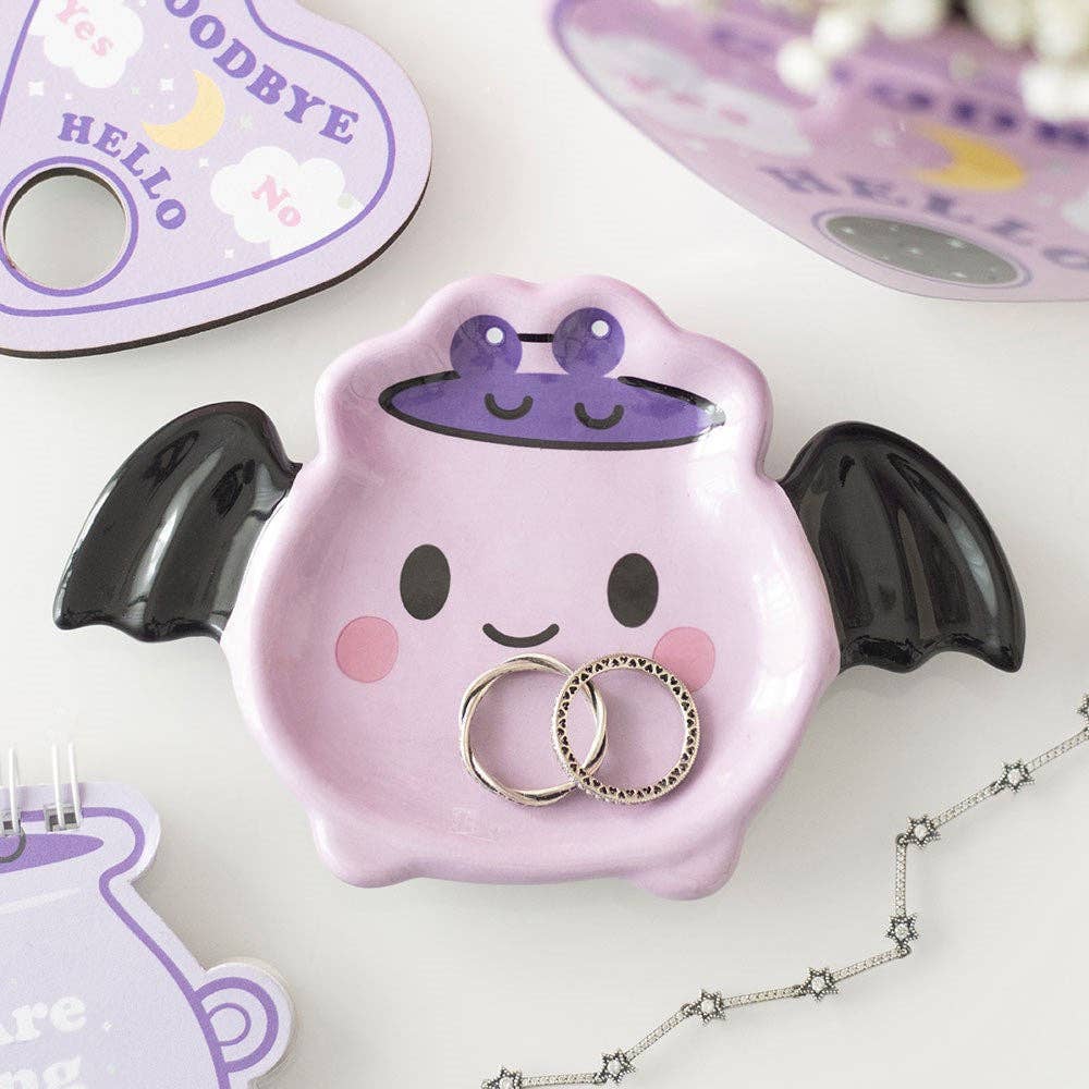 Pastel Bat Brew Gothic Halloween Cauldron Trinket Dish