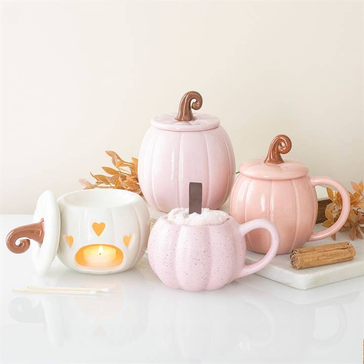Pink Curly Pumpkin Lidded Autumn Mug