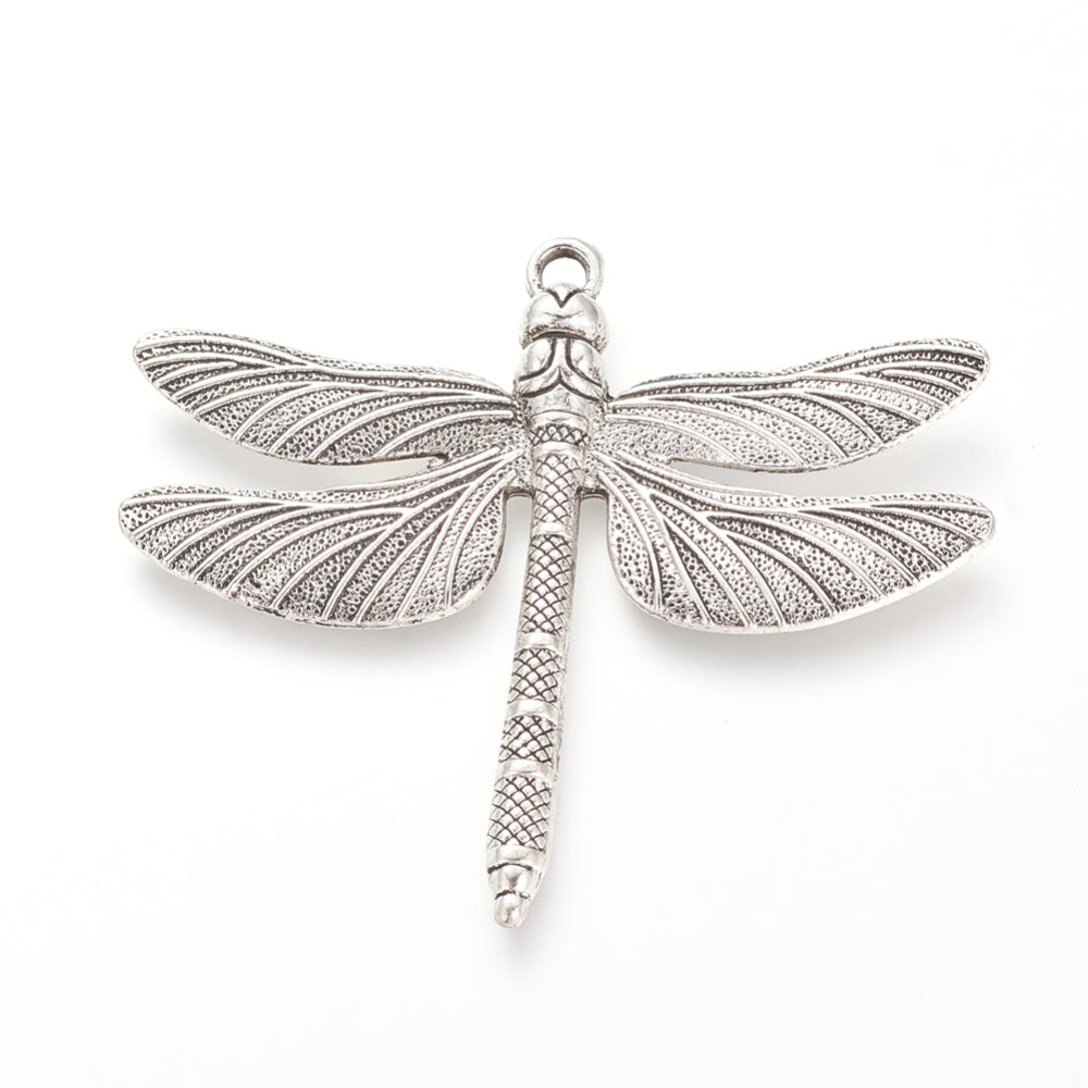 64mm Large Antique Silver Dragonfly Pendant D6