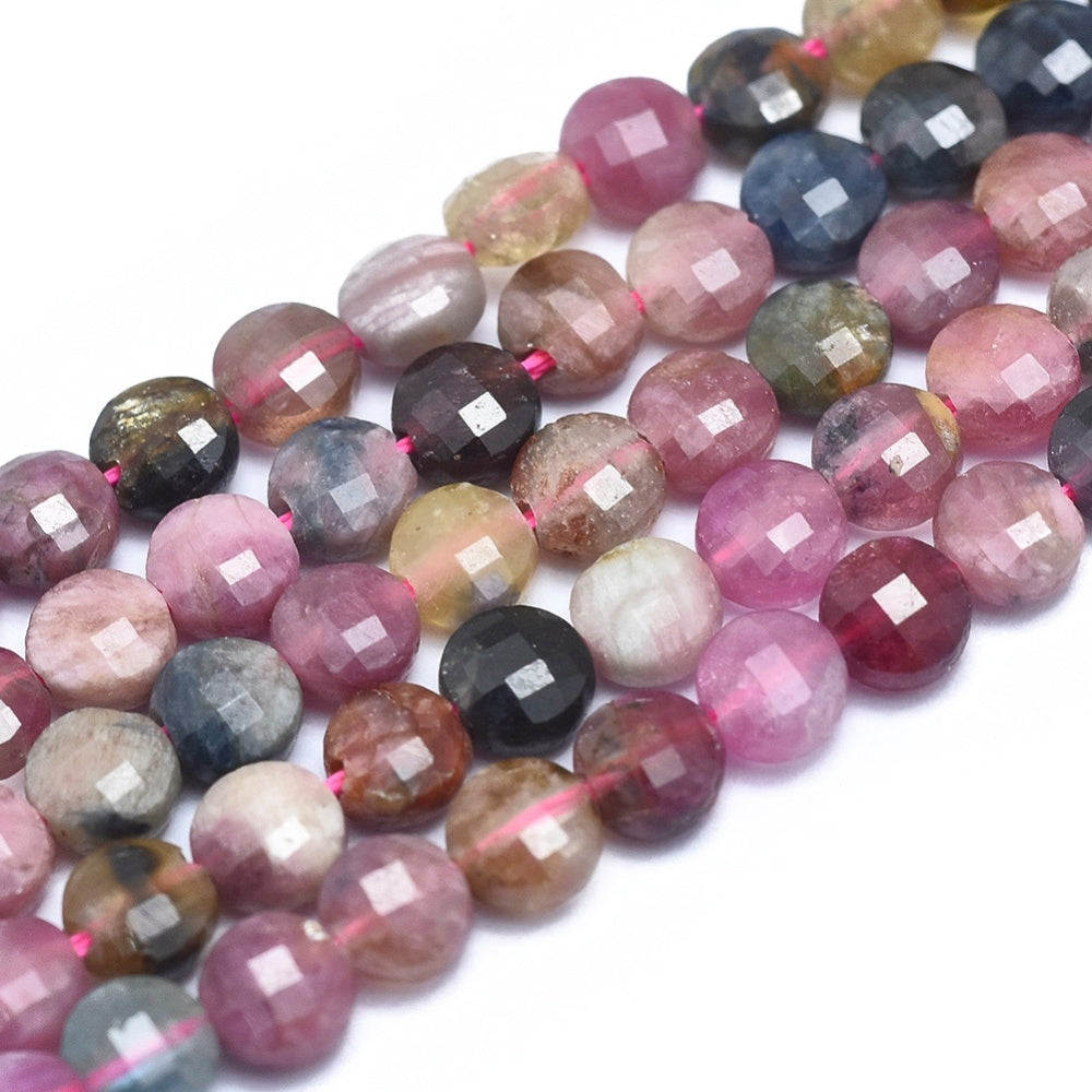 4mm Faceted Rainbow Tourmaline Coin Bead Third Strand $9.50