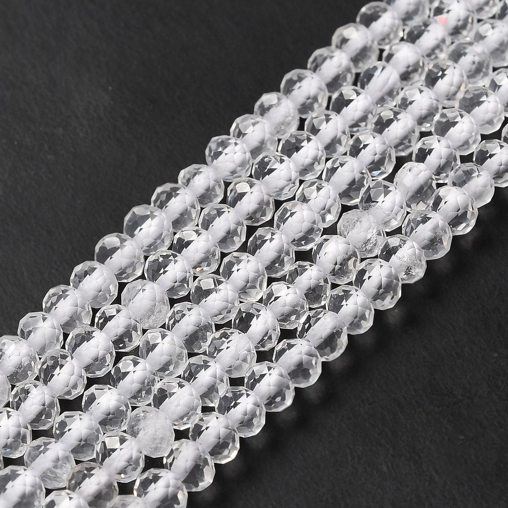 4x3mm Faceted Clear Quartz Rondelle Bead Strand Q20