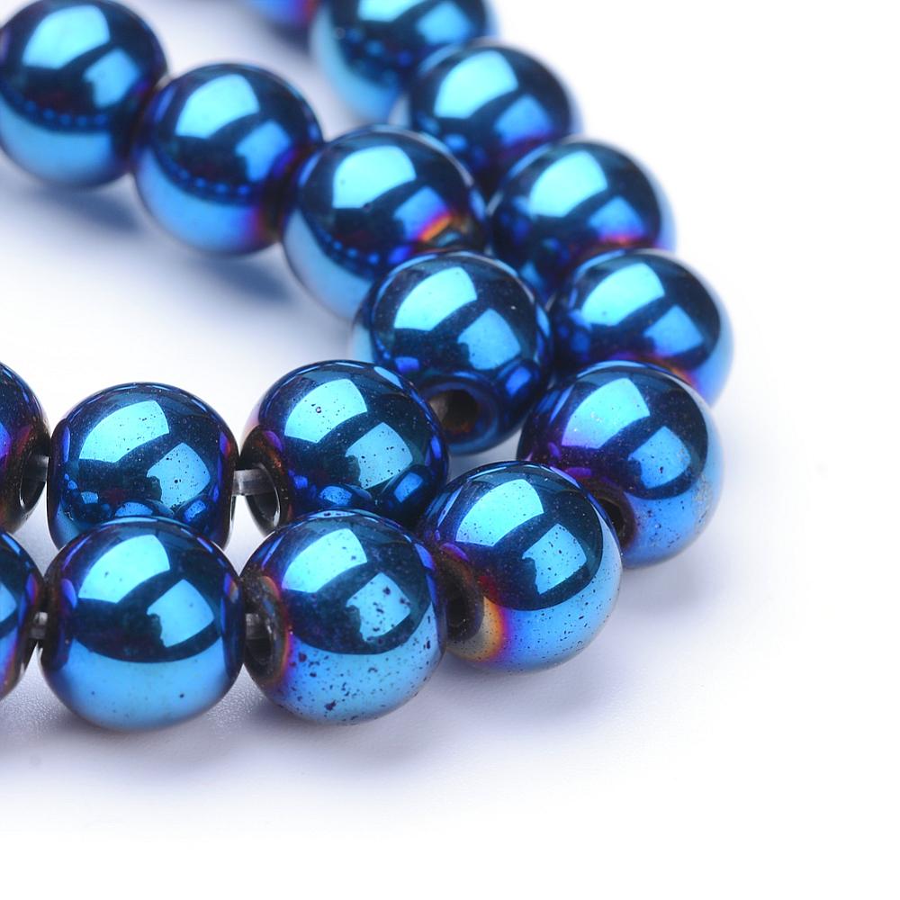 4mm Blue-Plated Hematite Bead Strand J7