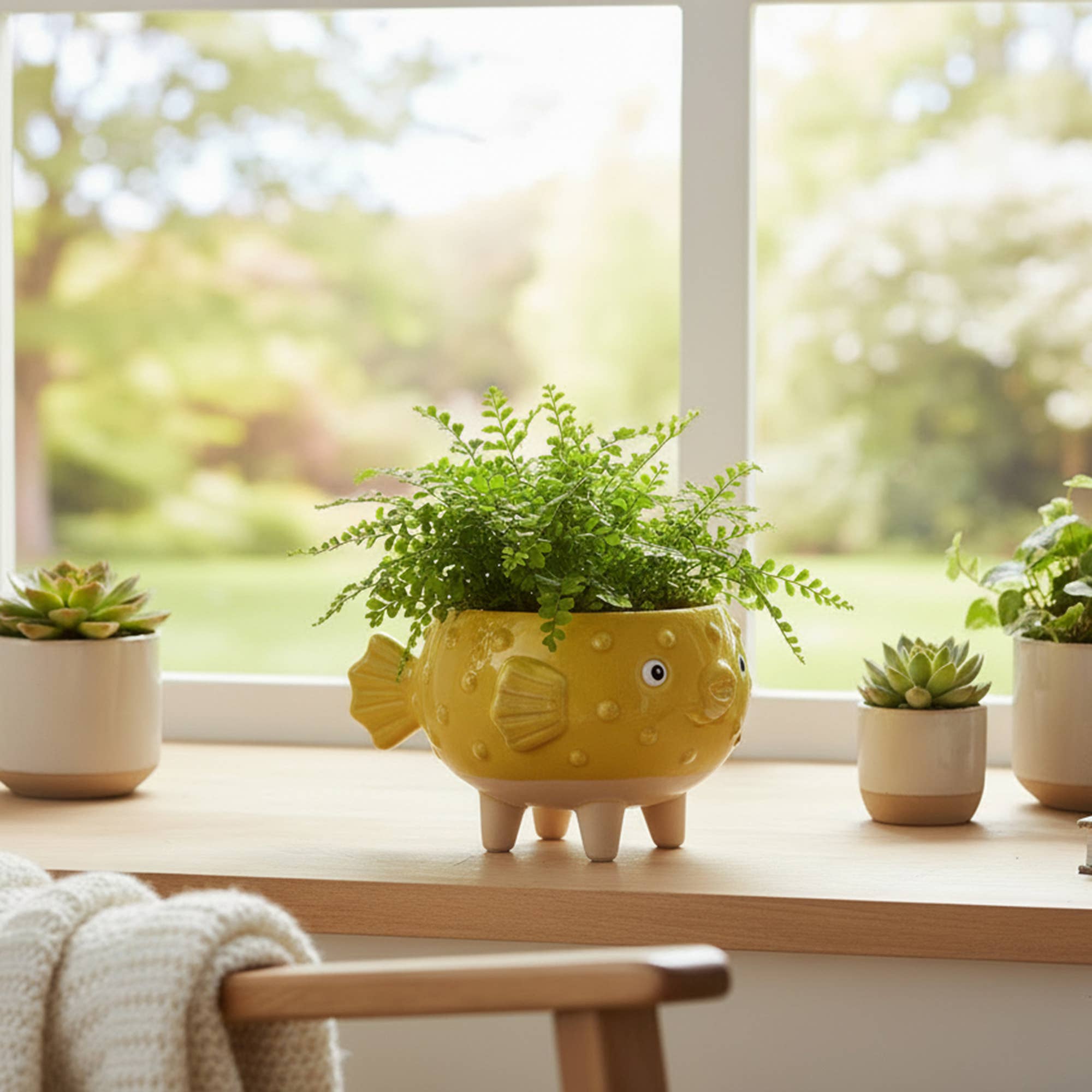 Large Ceramic Puffer Fish Planter