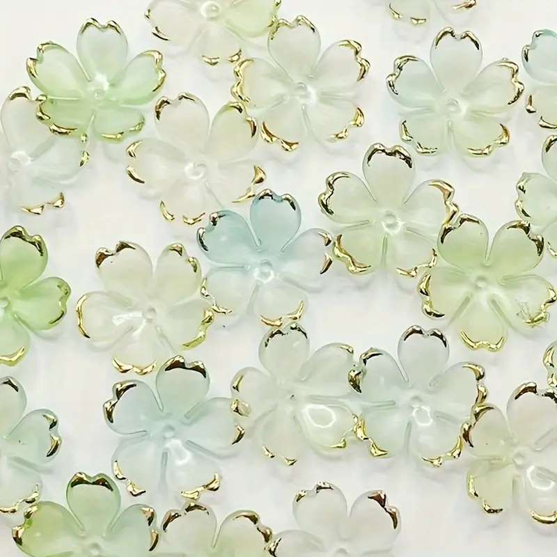 20mm Green Gold-Edged Acrylic 5-Petal Flower Bead Pack (10 Beads) K25