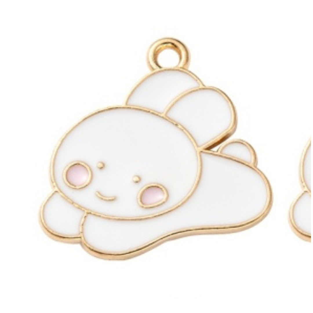 20mm Cute Hopping Bunny Gold Enamel Charm - T2 Easter