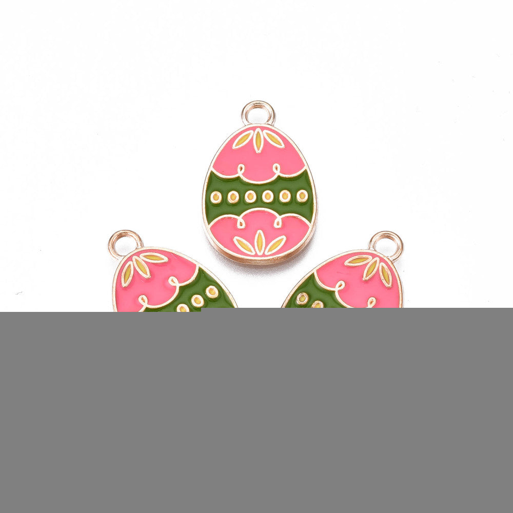 15x20mm Pink Green Egg Enamel Charm - E2 Easter