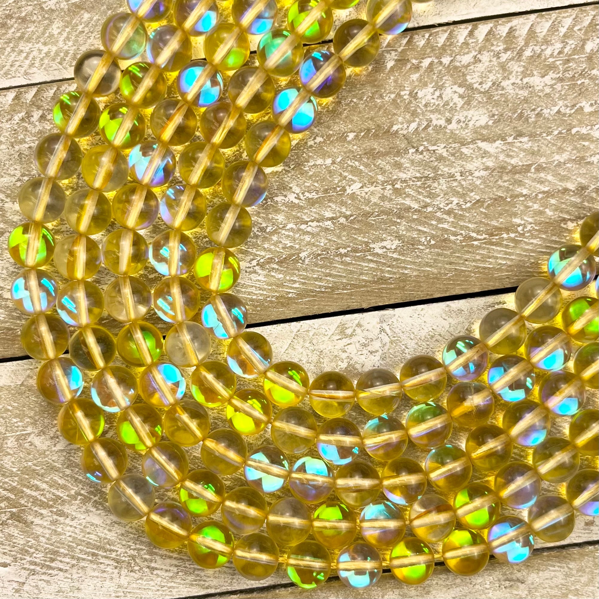 8mm Yellow Mermaid Glass Bead Strand N12