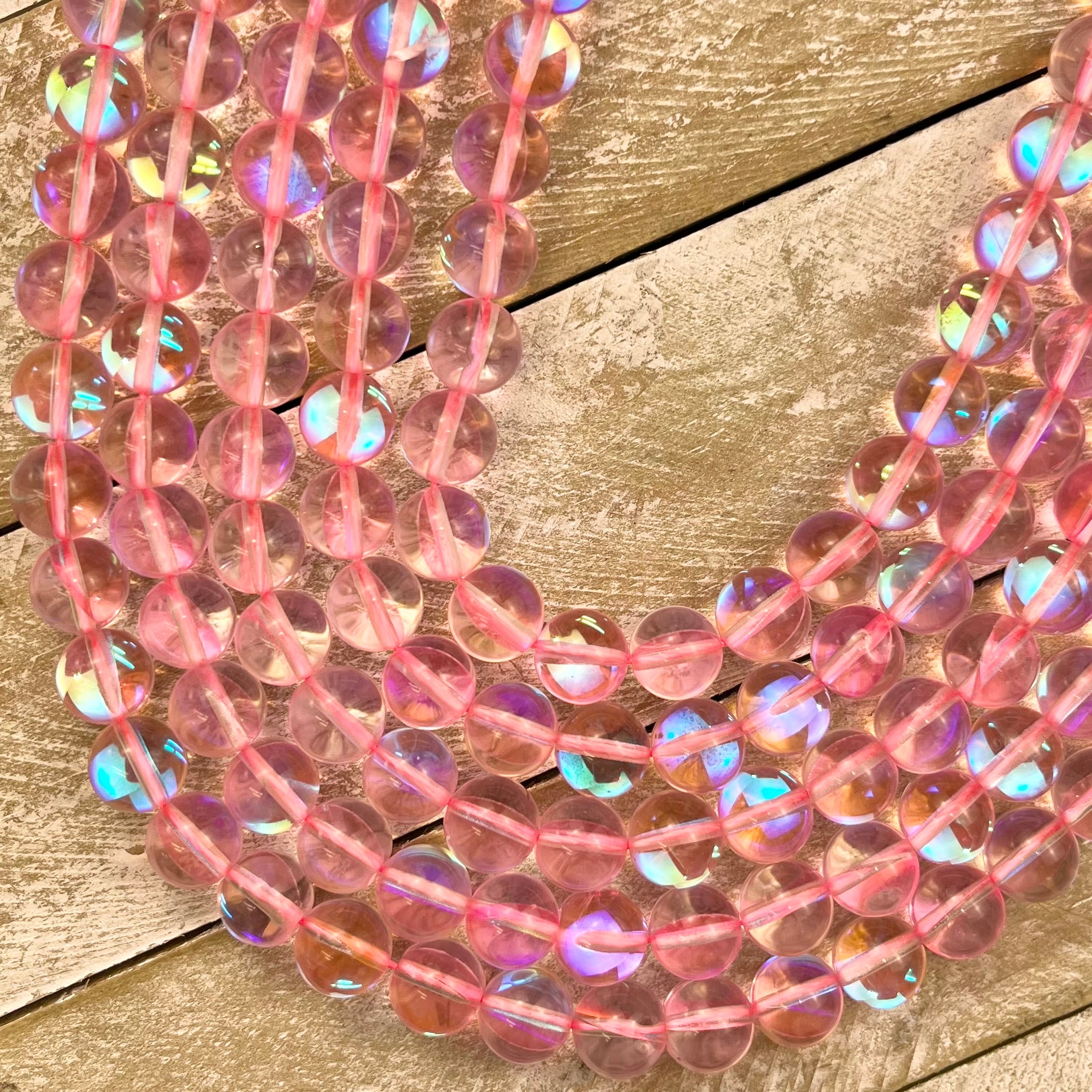 10mm Light Pink Mermaid Glass Bead Strand R14