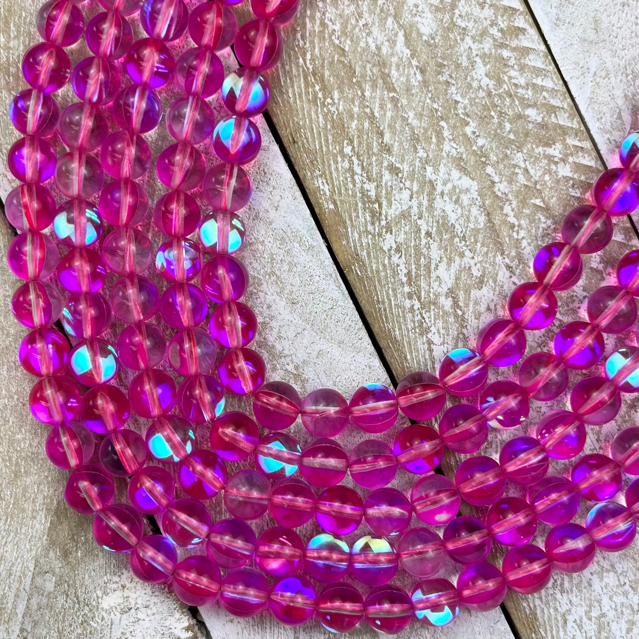 8mm Dark Pink Mermaid Glass Bead Strand P12