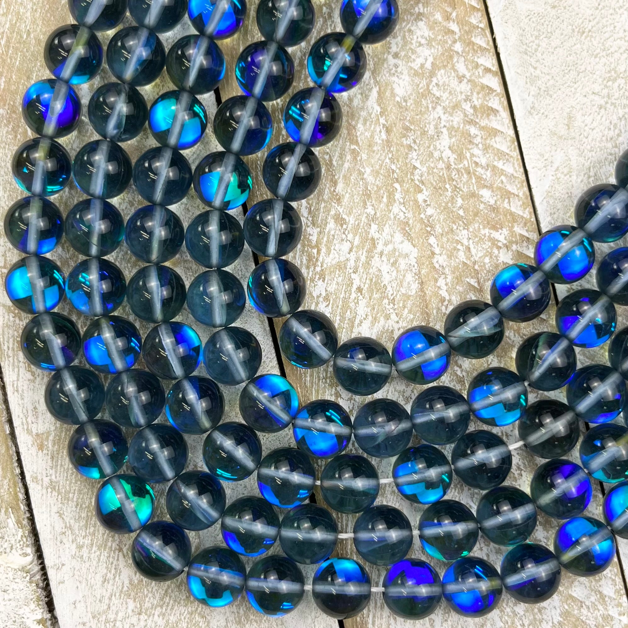 10mm Dark Blue Mermaid Glass Bead Strand Q14