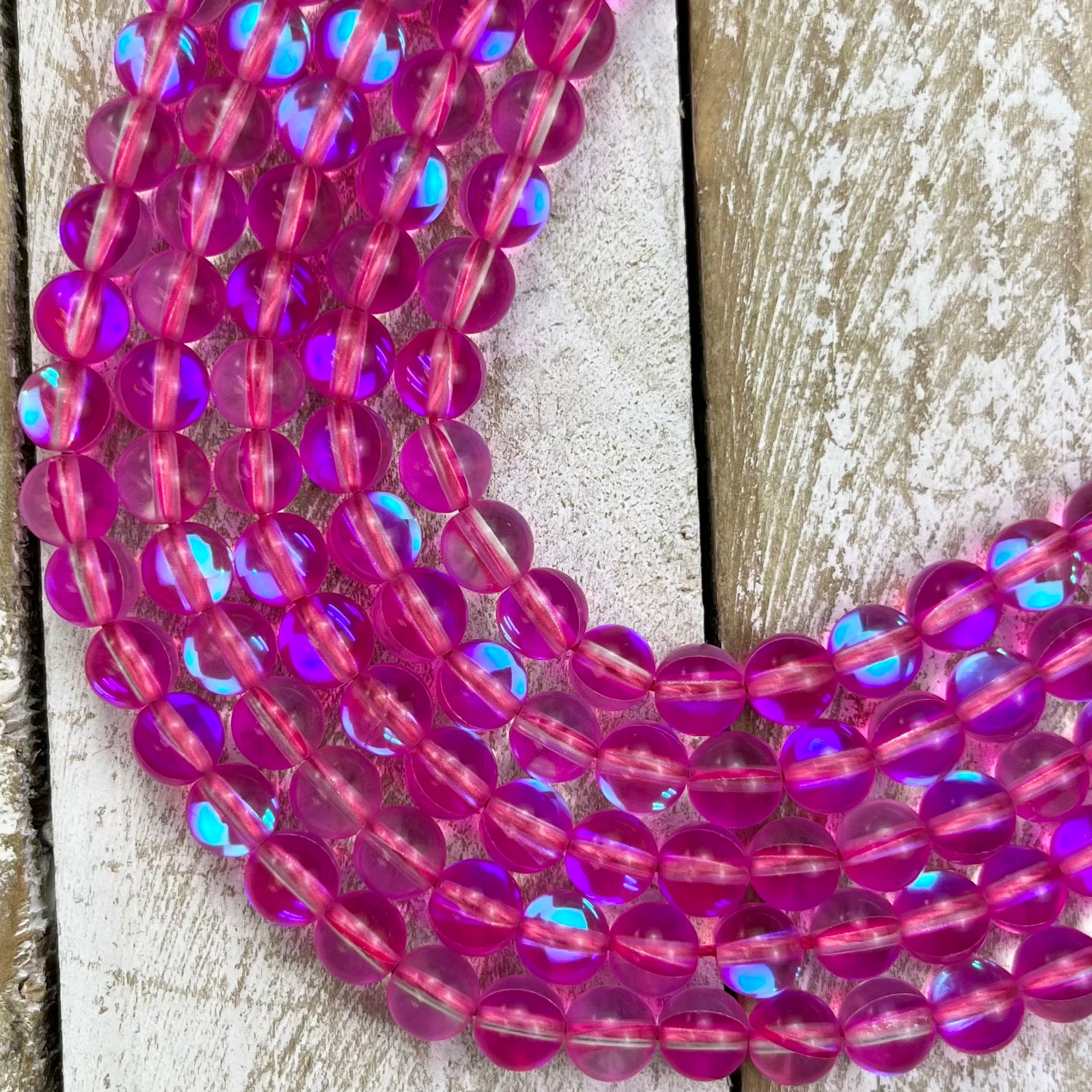 6mm Dark Pink Mermaid Glass Bead Strand C10