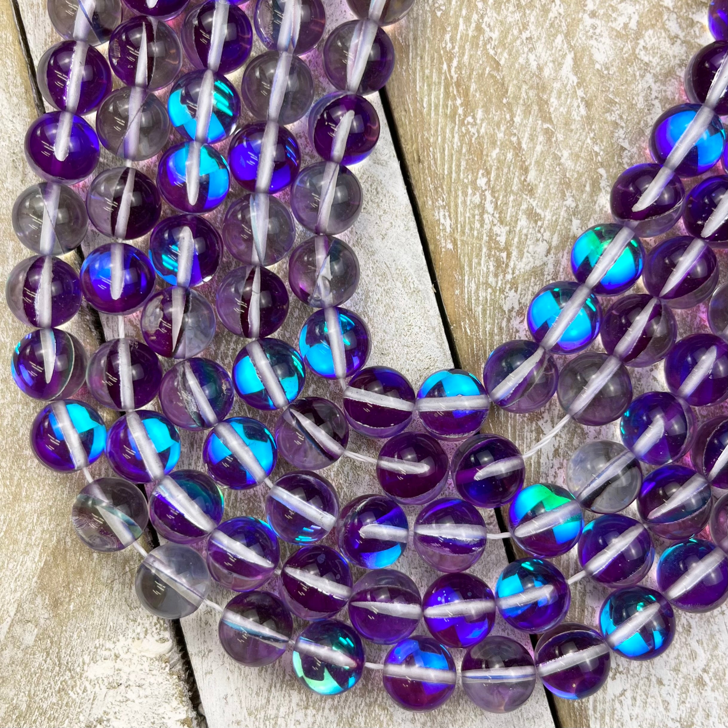 10mm Dark Purple Mermaid Glass Bead Strand W14