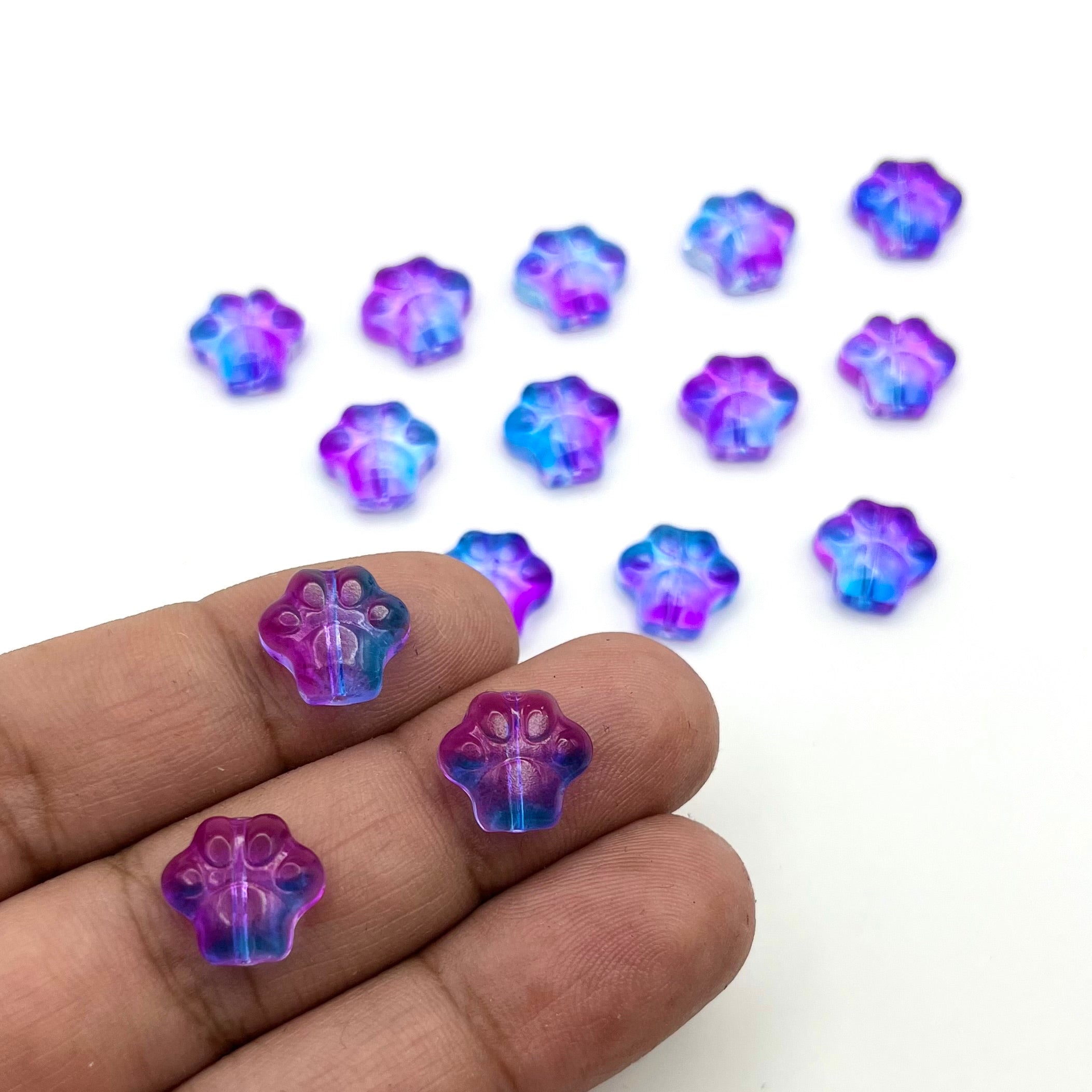 .50 Inch Purple Glass Pawprint Bead15pk