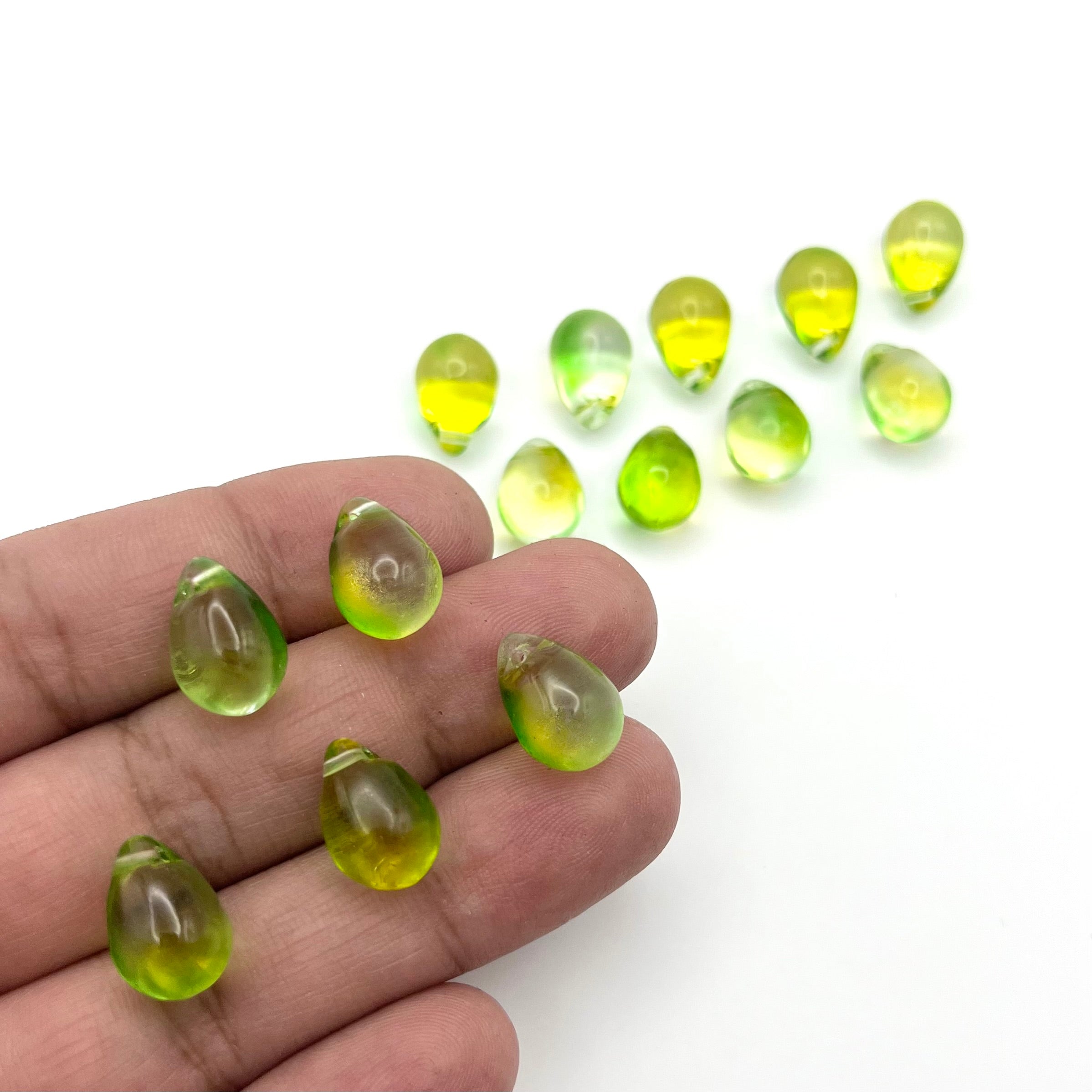 .5 Inch Yellow & Green Duo Tone Glass Teardrop Bead 15pk